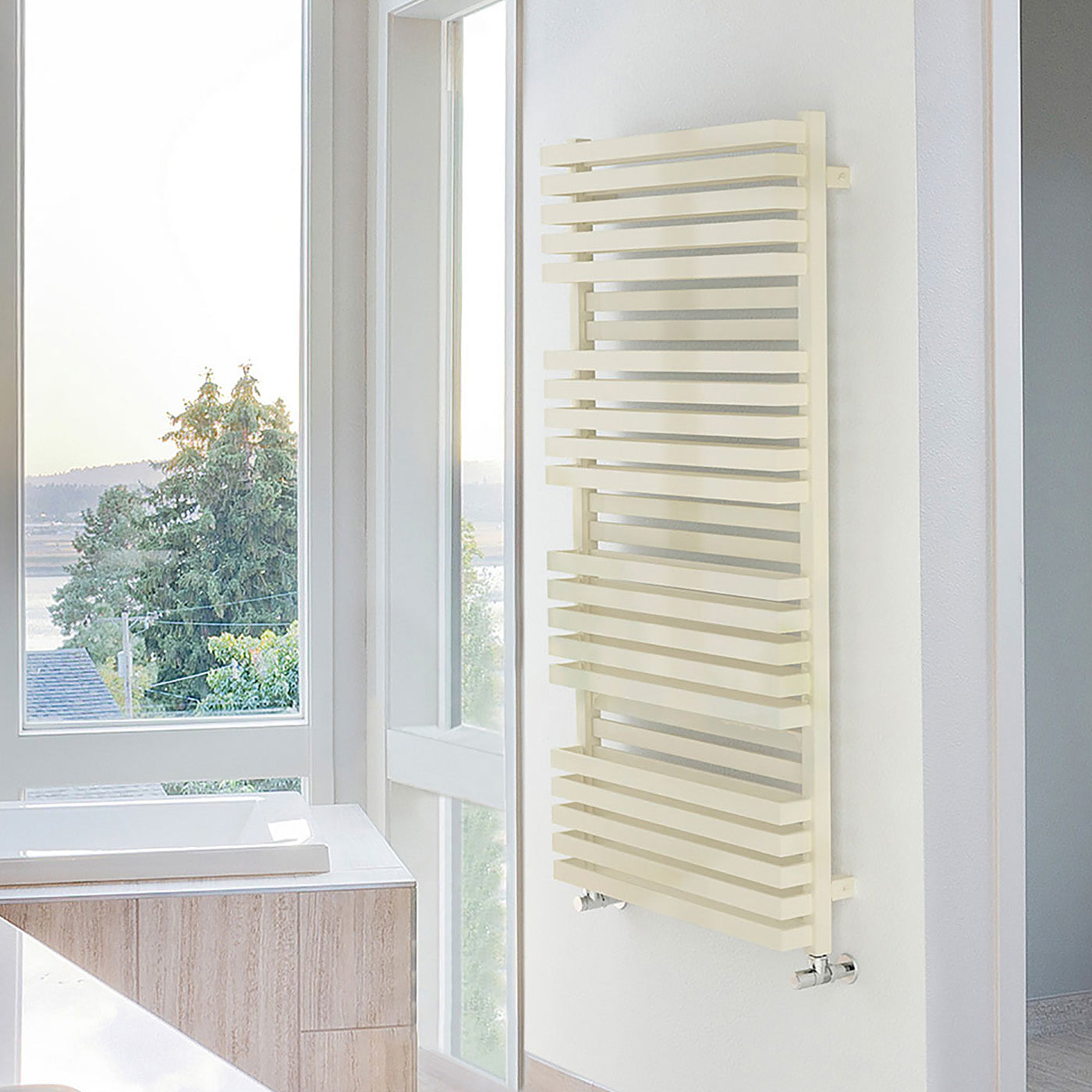 Terma QUADRUS BOLD, 1185h x 450w(mm), 2849 BTUs, Heated Towel Rail, Sparkling Cream