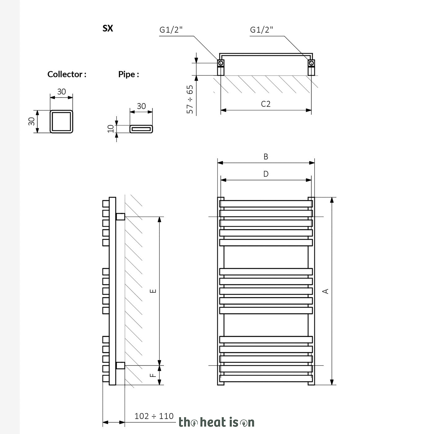 Terma QUADRUS SLIM, 870h x 450w(mm), 1396 BTUs, Heated Towel Rail, Pastel Blue