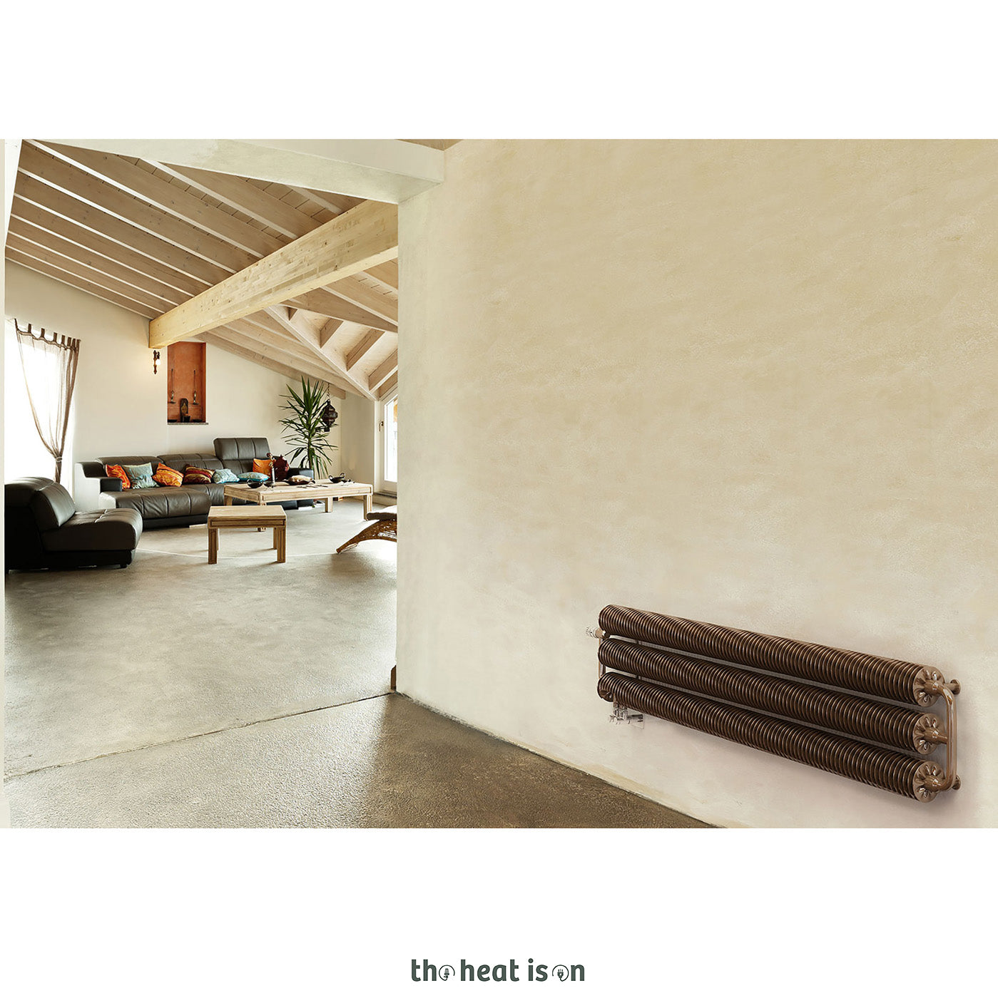 Terma RIBBON HWS, 390h x 1540w(mm), 3378 BTUs, Horizontal Designer Radiator, RAL 8000 Matt Green Brown