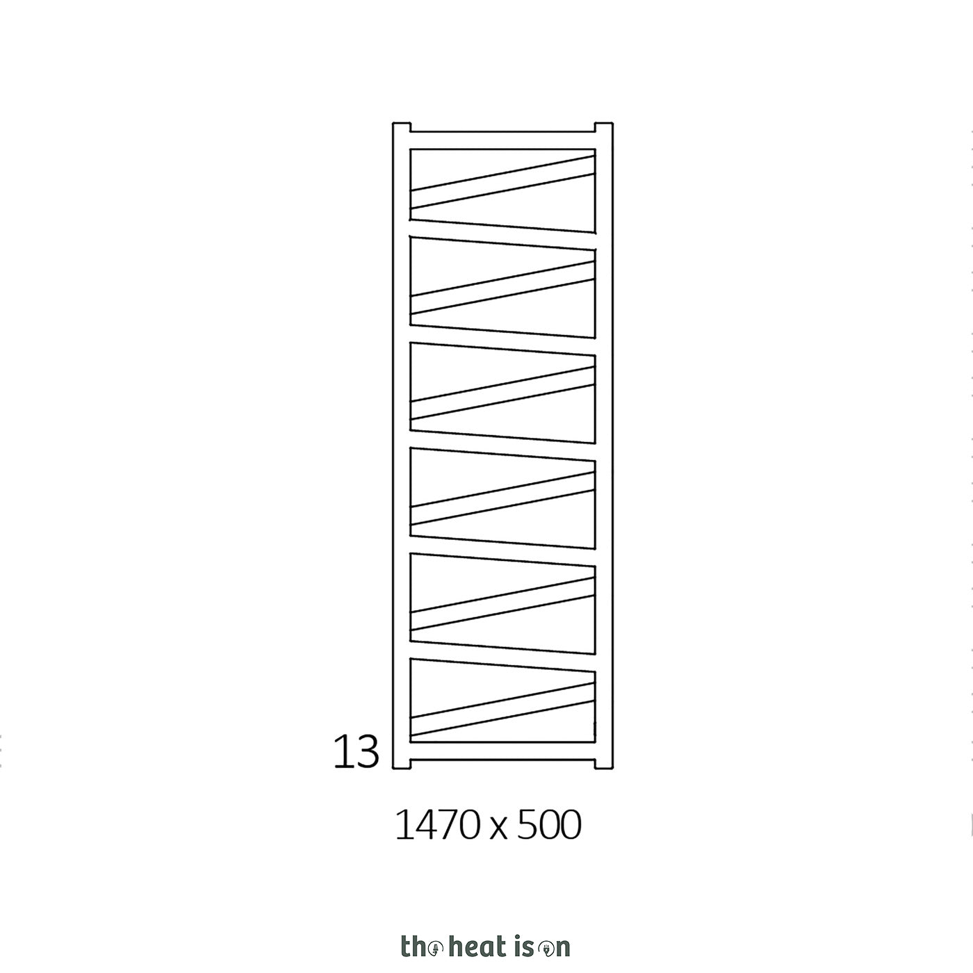 Terma VIPERA, 1470h x 500w(mm), 1843 BTUs, Heated Towel Rail, RAL 9005 Matt Black