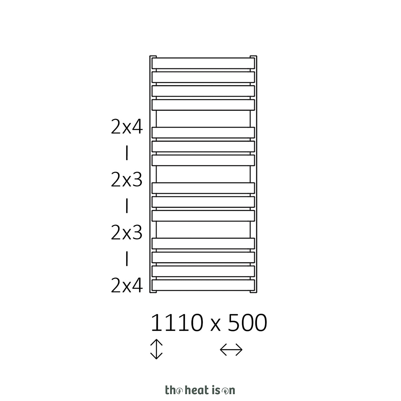 Terma WARP T BOLD, 1110h x 500w(mm), 2661 BTUs, Heated Towel Rail, RAL 8000 Matt Green Brown