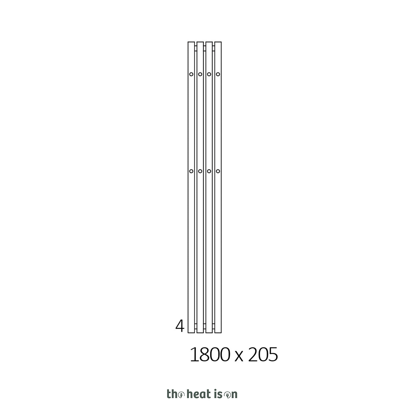 Terma ROLO HANGER (Double Hanger Rows), 1800h x 205w(mm), 1617 BTUs, Vertical Designer Radiator, Raw Metal (premium wet paint)