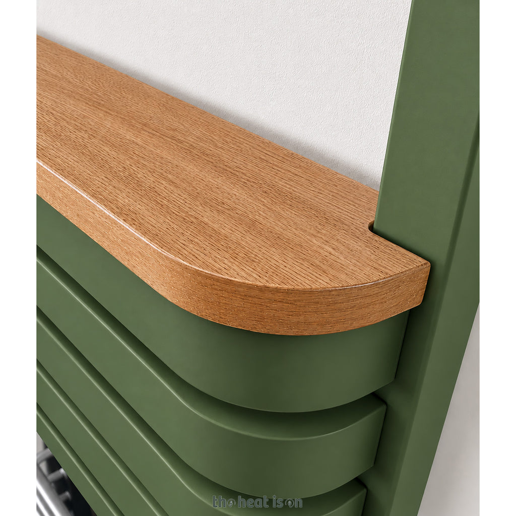 DQ TESORO, 1200h x 500w(mm), 2678 BTUs Heated Towel Rail, RAL 6025 Matt Fern Green