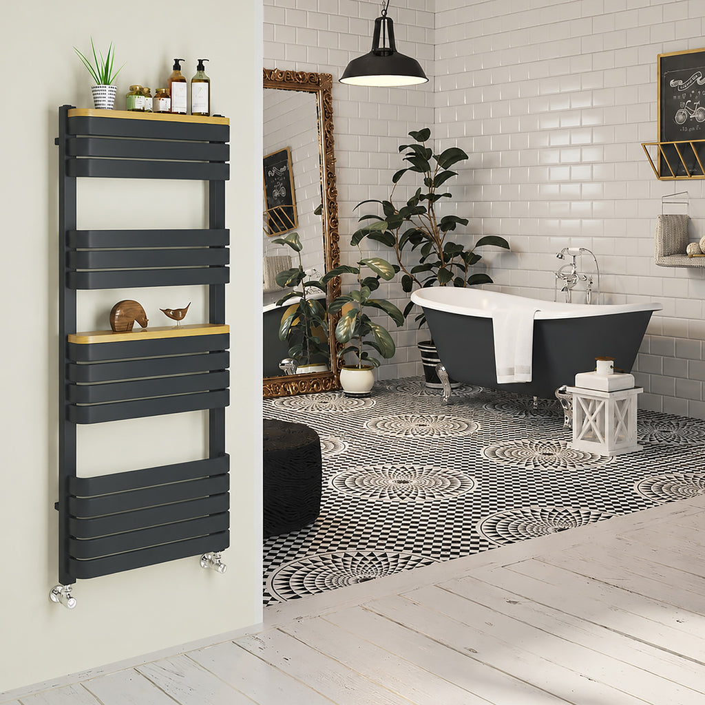 DQ TESORO, 1200h x 500w(mm), 2678 BTUs Heated Towel Rail, RAL 7016 Textured Anthracite Grey