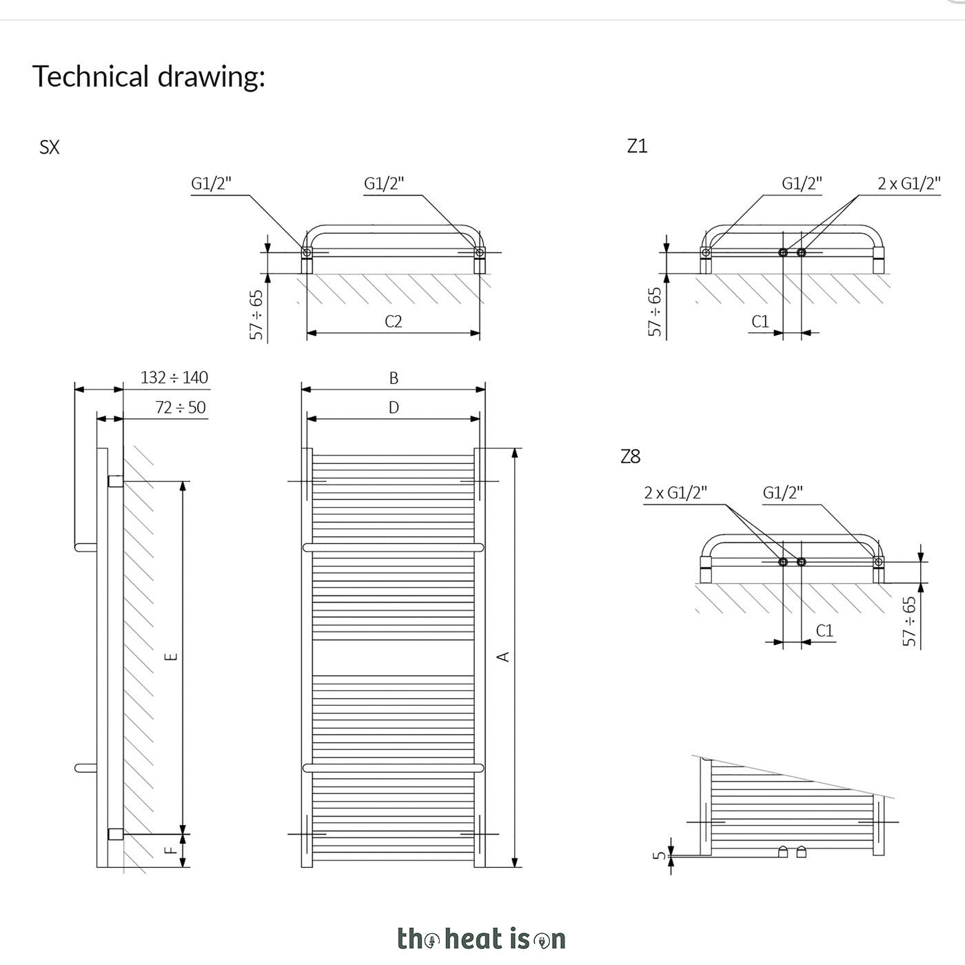 Terma LIMA, 820h x 400w(mm), 778 BTUs Heated Towel Rail, Inox Grey