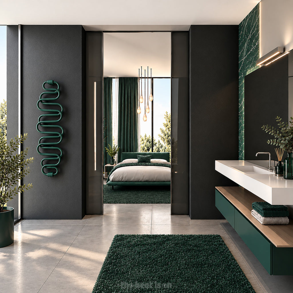 Terma PERLA E, 1360h x 500w(mm), 284w Dry Electric Towel Rail (with heating wire), RAL 6005 Moss Green (simple on/off button, no timer/no drying func.)