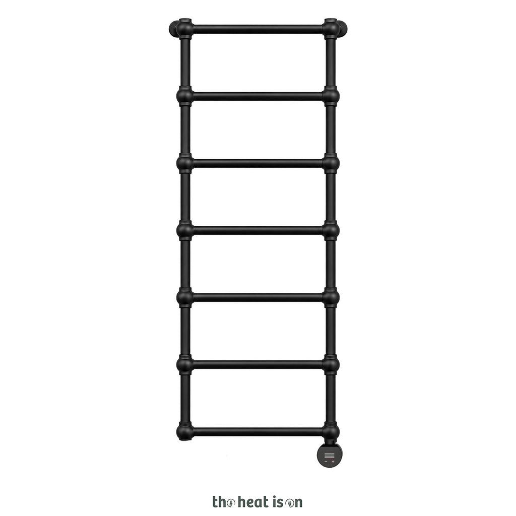 Terma RETRO E, 1170h x 504w(mm), 300w Oil Filled Electric Towel Rail, RAL 9005 Black (choice of finishes) with VEO Heating Element (30x Wi-Fi/manual control settings (15 to 30¡c room temp.), 7 day timer/2 hour drying func.