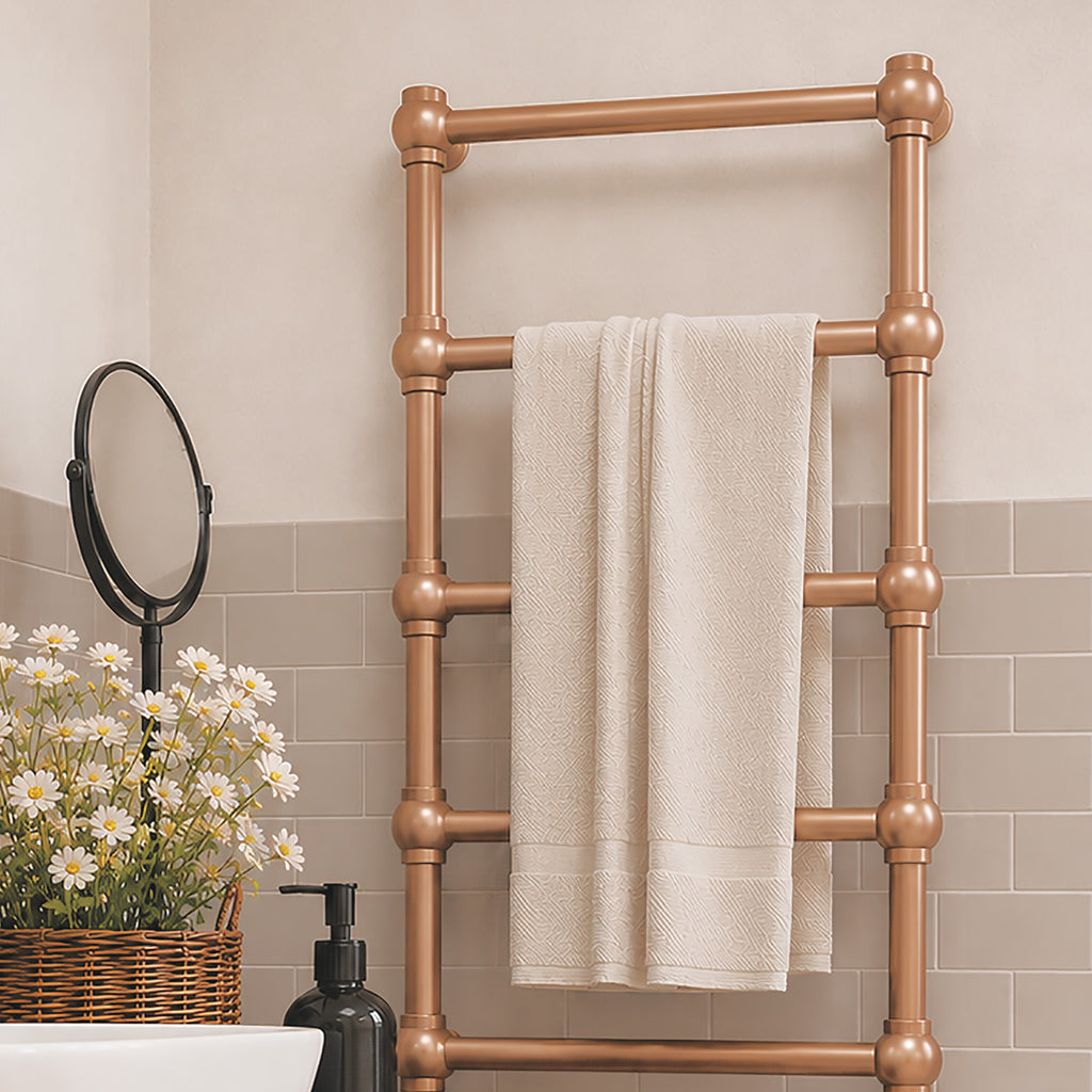 Terma RETRO E, 800h x 504w(mm), 200w Oil Filled Electric Towel Rail,  Bright Copper  with VEO Heating Element (30x Wi-Fi/manual control settings (15 to 30¡c room temp.), 7 day timer/2 hour drying func., with UK Plug