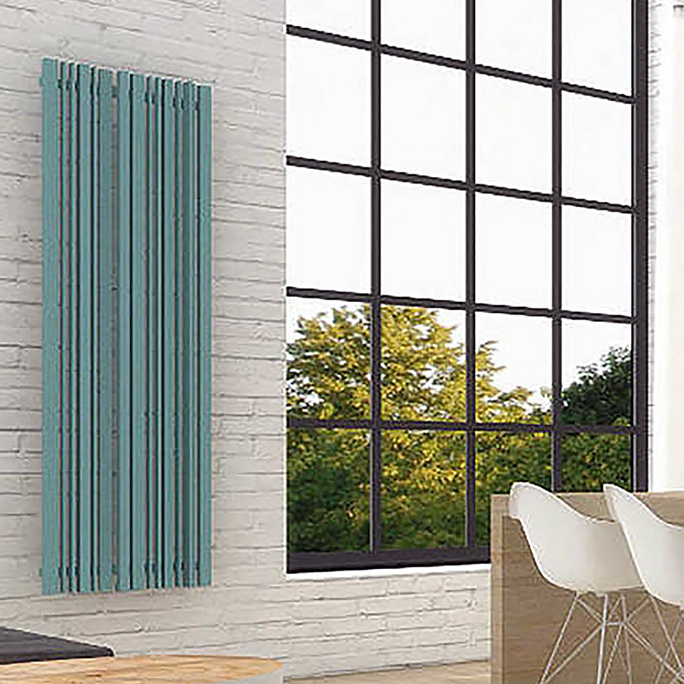 Terma SHERWOOD V, 1600h x 540w(mm), 4060 BTUs, Vertical Designer Radiator, RAL 6034 Matt Pastel Turquoise