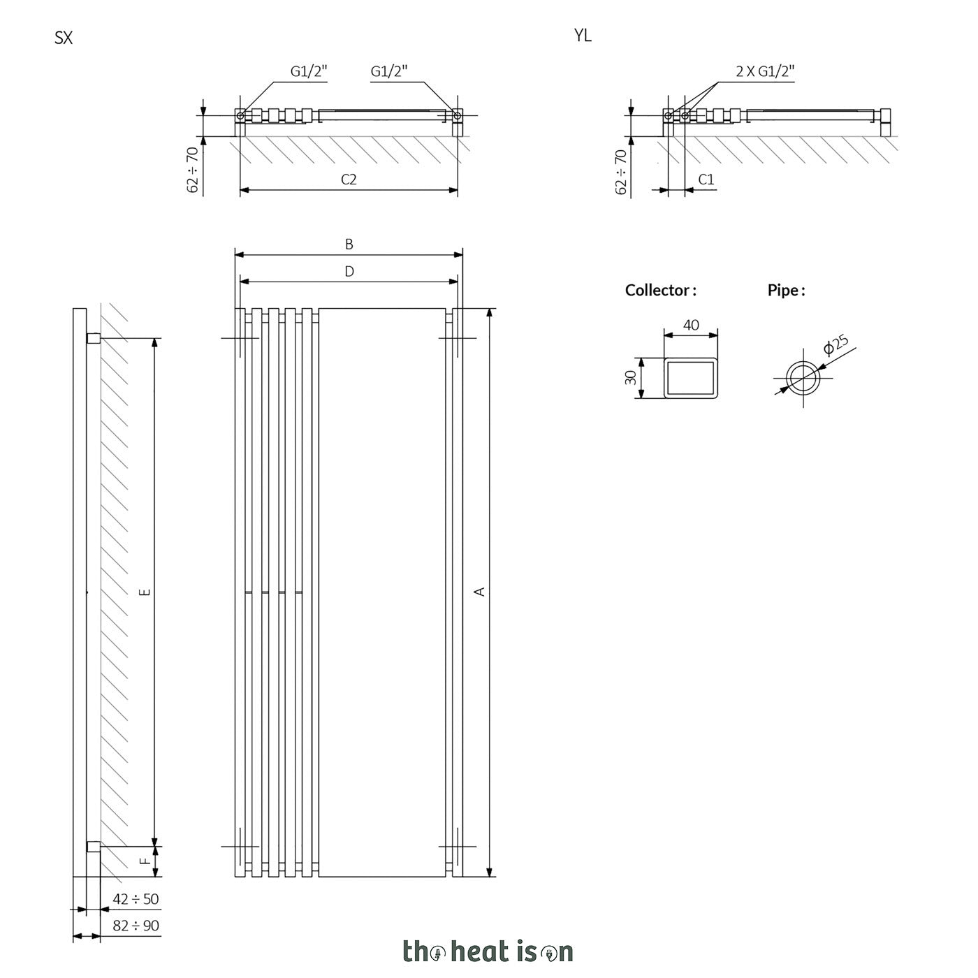 Terma TRIGA M, 1700h x 780w(mm), 2898 BTUs, Vertical Designer Radiator, Modern Grey