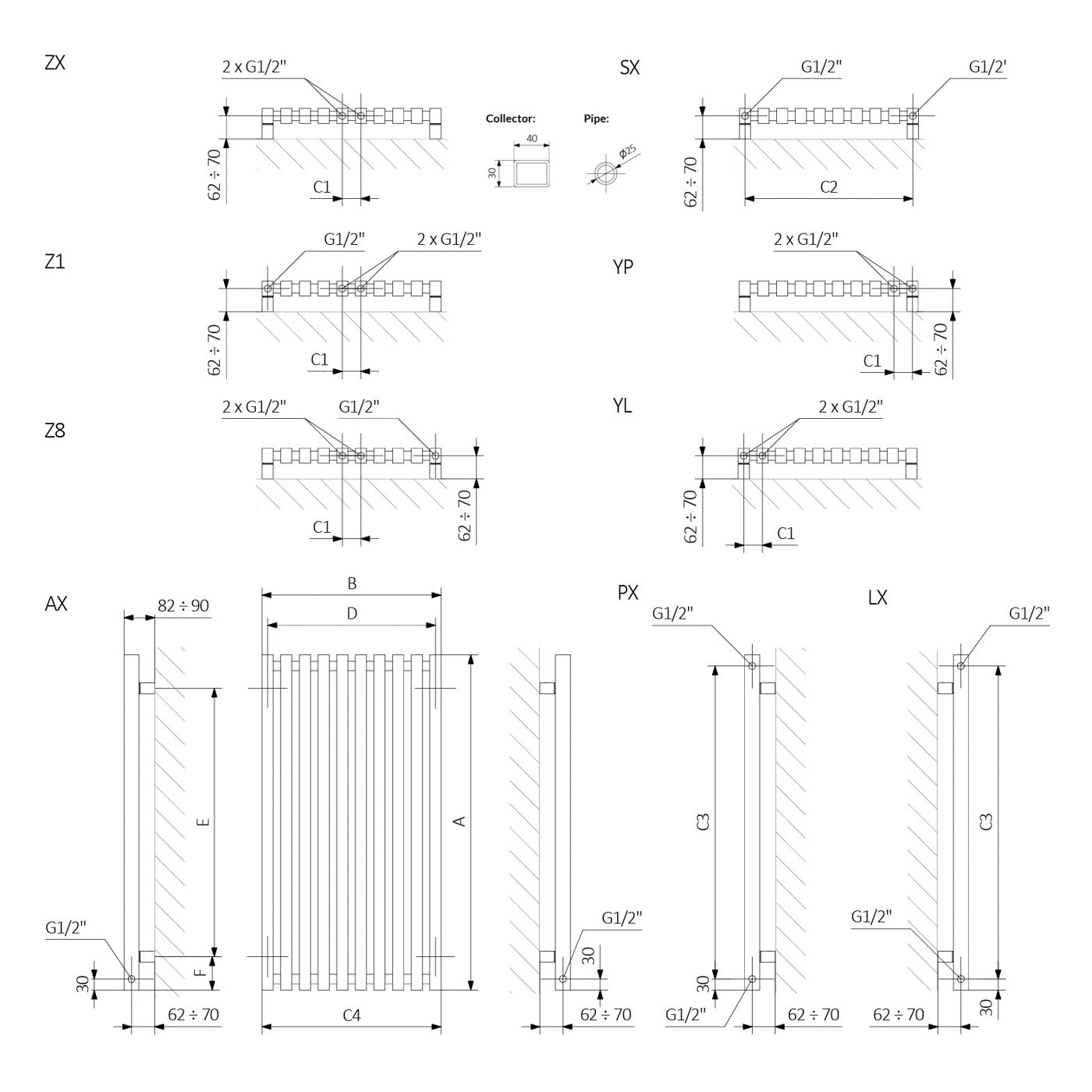 Terma TRIGA, 1900h x 580w(mm), 4920 BTUs, Vertical Designer Radiator, RAL 9005 Matt Black