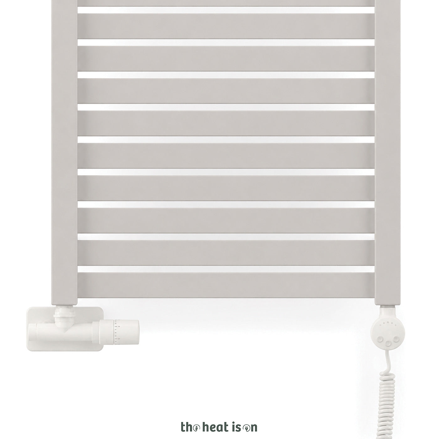 Thermostatic 50mm Radiator Valves (TRVs) with Immersion Tube (for Dual Fuel or Single Entry Point Radiator) & Pipe Masking, Matt White (RAL 9016), RIGHT SIDED, ANGLED, UNICO