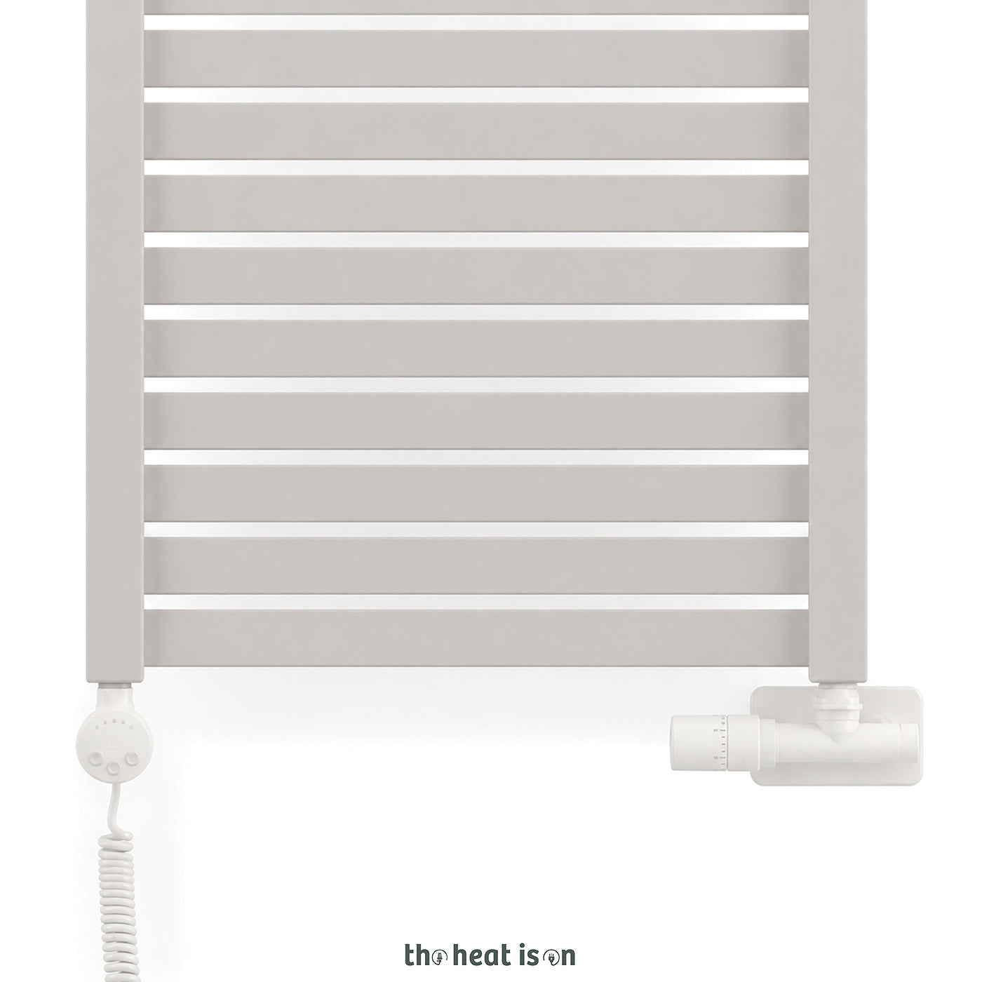 Thermostatic 50mm Radiator Valves (TRVs) with Immersion Tube (for Dual Fuel or Single Entry Point Radiator) & Pipe Masking, Matt White (RAL 9016), LEFT SIDED, ANGLED, UNICO