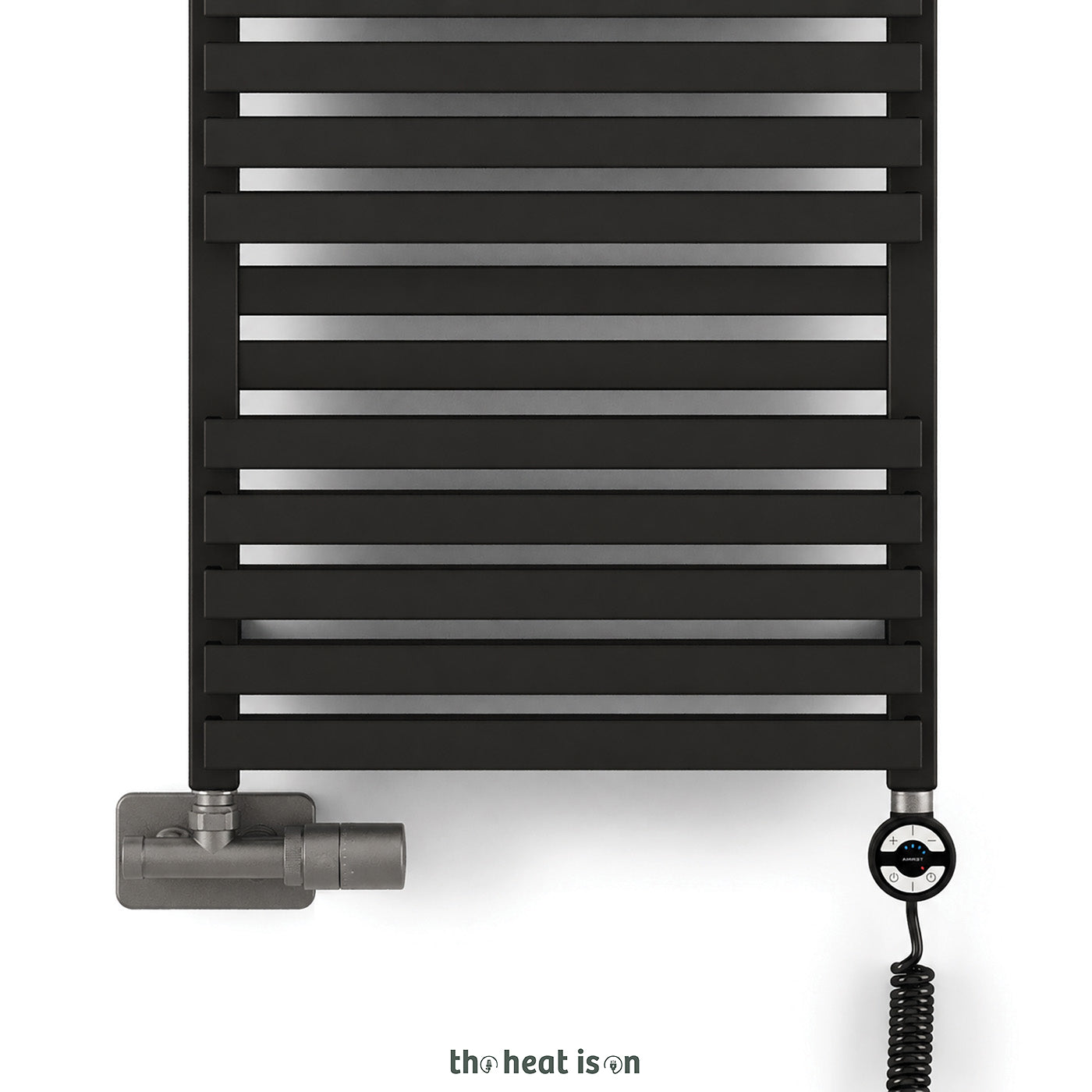 Thermostatic 50mm Radiator Valves (TRVs) with Immersion Tube (for Dual Fuel or Single Entry Point Radiator) & Pipe Masking, Raw Metal (premium wet paint), RIGHT SIDED, ANGLED, UNICO