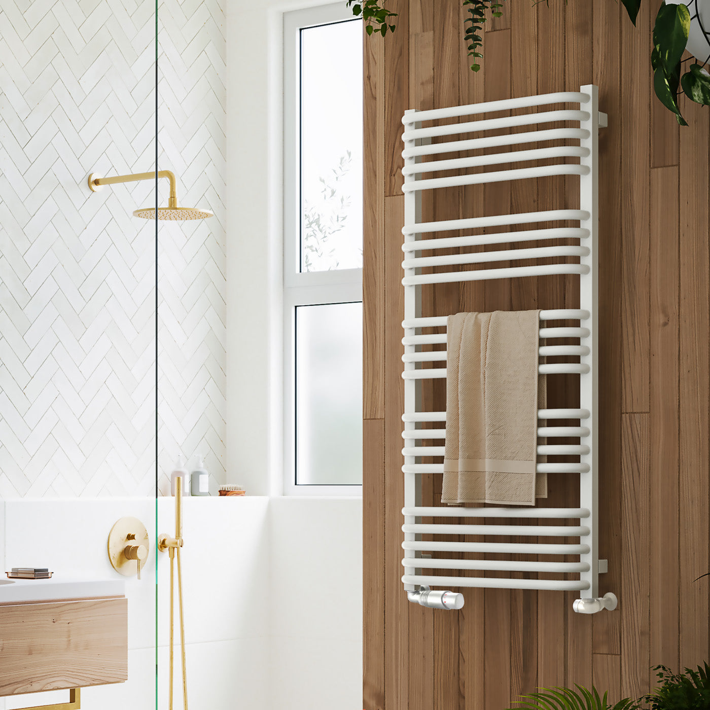 Terma ALEX, 1140h x 500w(mm), 2015 BTUs Heated Towel Rail, White RAL 9016