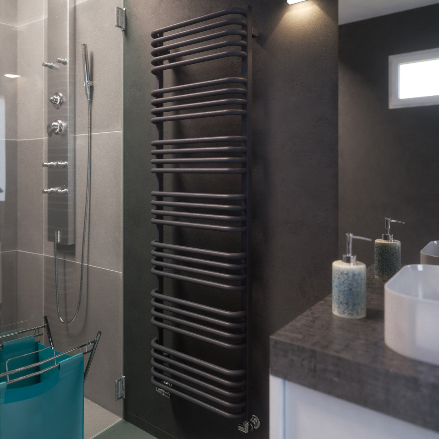 Terma ALEX, 1580h x 500w(mm), 2708 BTUs Heated Towel Rail, Modern Grey