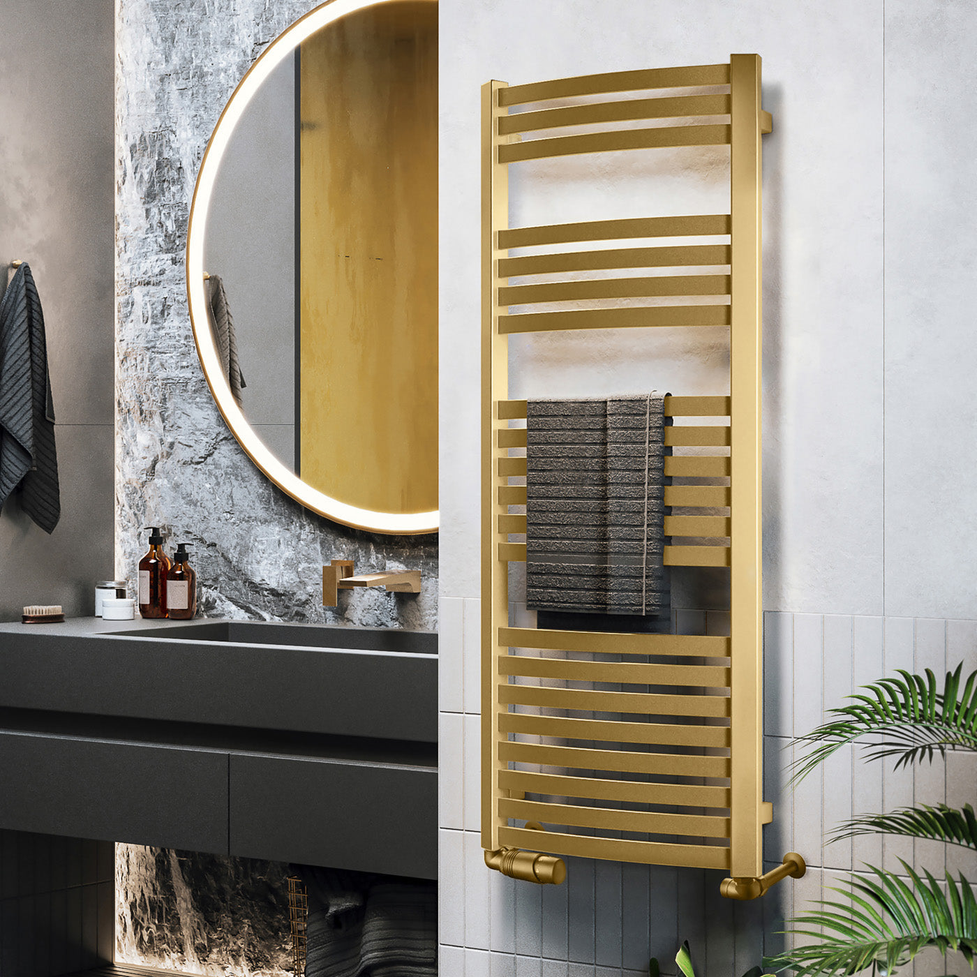 Terma DEXTER, 1220h x 500w(mm), 1845 BTUs Heated Towel Rail, Brass (premium wet paint)
