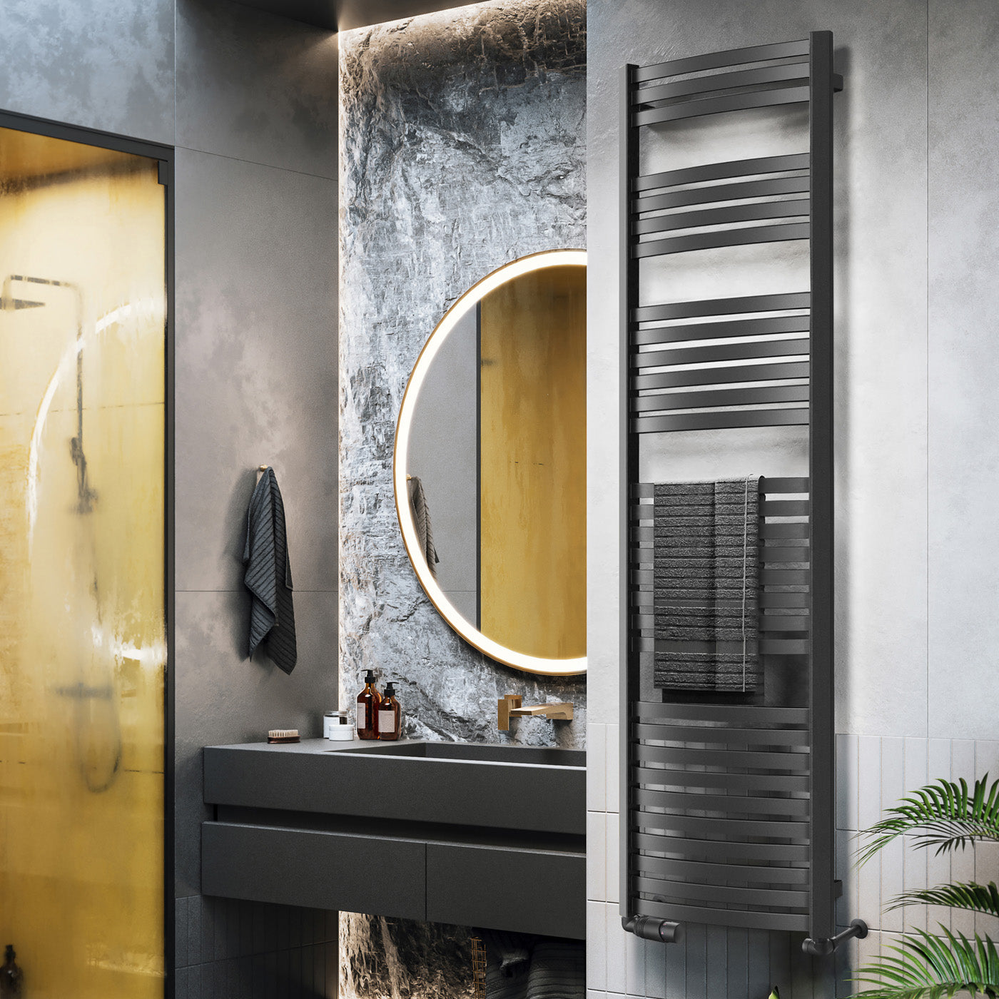 Terma DEXTER, 1760h x 500w(mm), 2598 BTUs Heated Towel Rail, RAL 9005 (Matt) Black