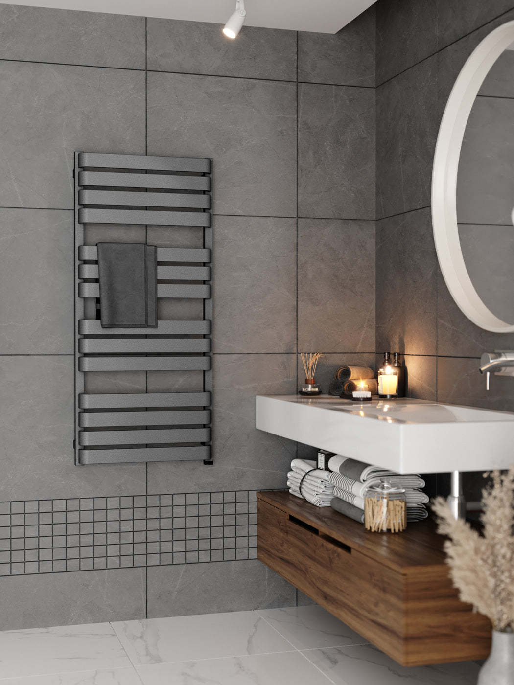 04_Terma-WARP-T-ONE-_internalised-element-45_60-deg._-1110h-x-500w_mm_-600w-Electric-Towel-Rail_-Textured-Salt-n-Pepper-Grey