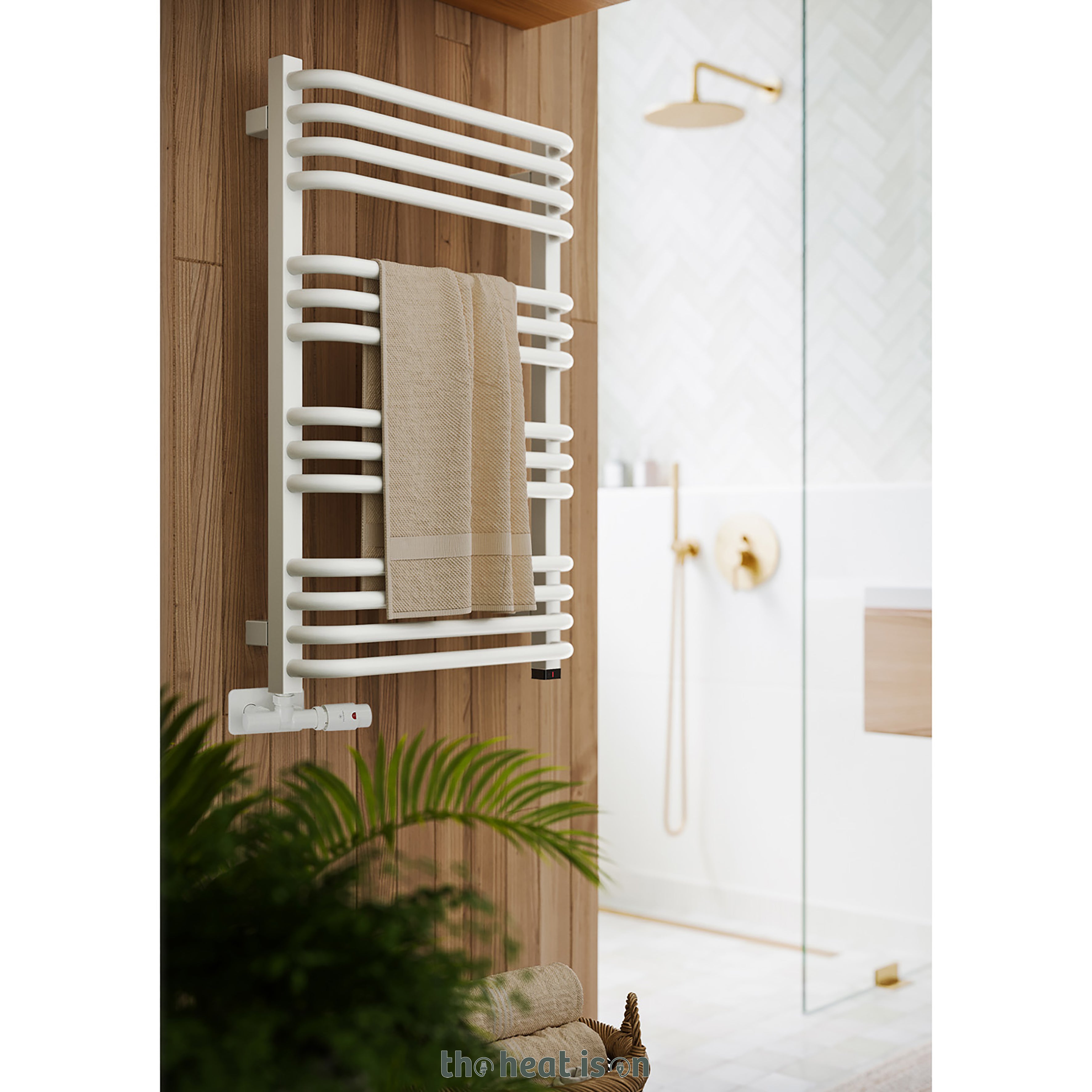 Terma ALEX ONE Dual Fuel Towel Rail, 760h x 500w(mm), 1406 BTUs/400w, Matt White RAL 9016 (with UNICO Dual Fuel Valve in Soft Matt White & Internal ONE Element (manual/optional IR controllable), 45/60°c)