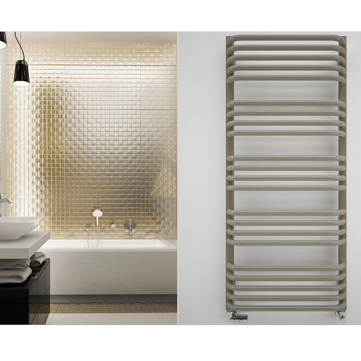 Terma ALEX, 1140h x 500w(mm), 2017 BTUs, Heated Towel Rail, California Beige