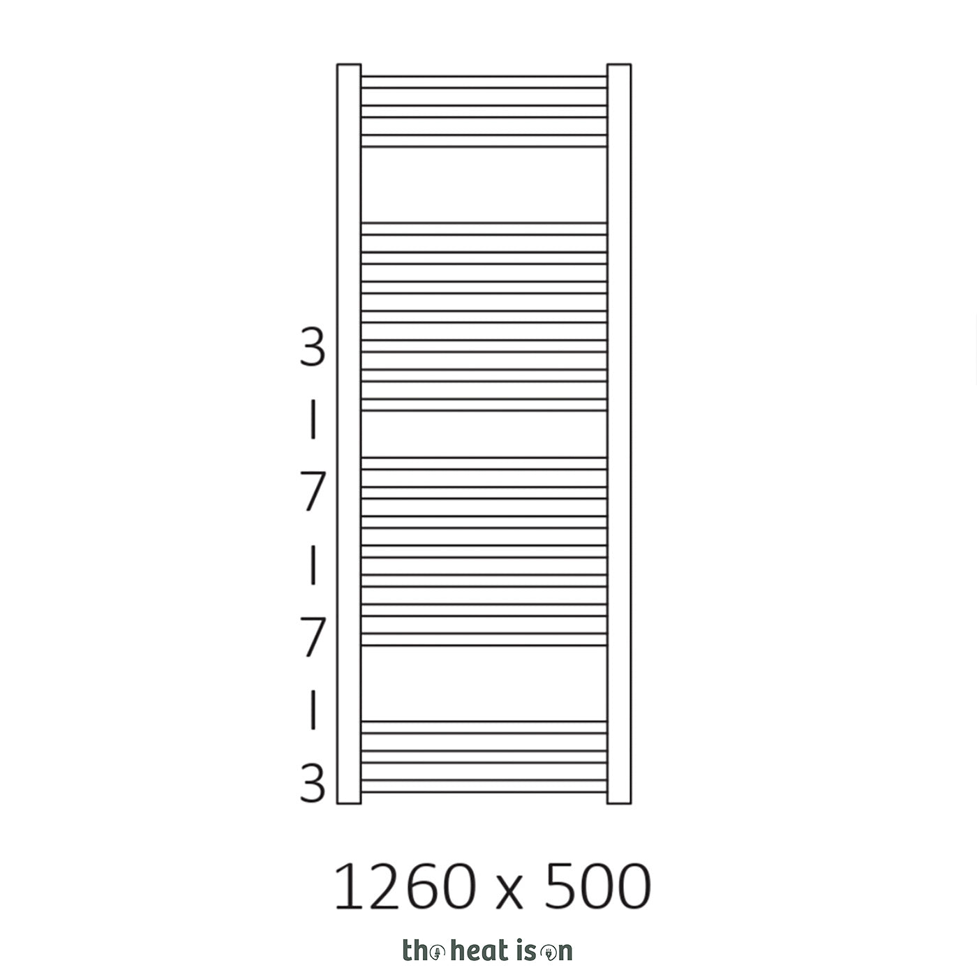 Terma BONE, 1260h x 500w(mm), 1716 BTUs, Heated Towel Rail, Inox