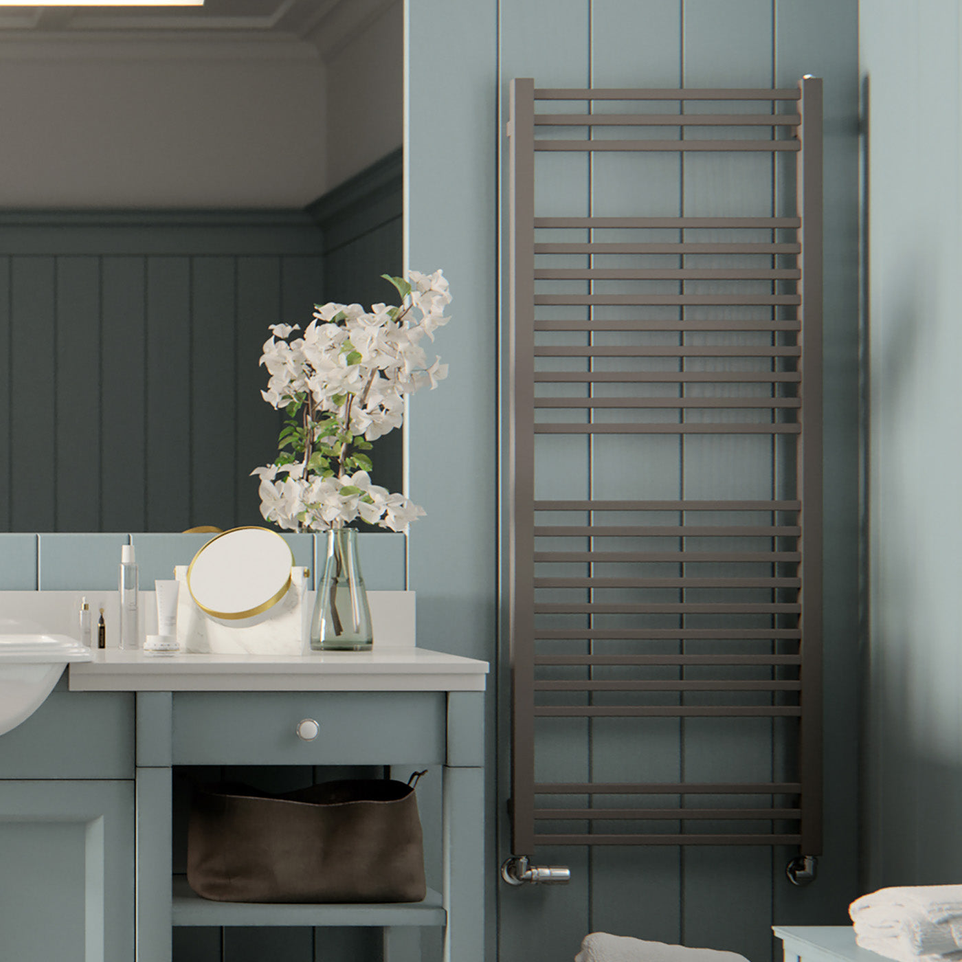 Terma BONE, 1260h x 500w(mm), 1716 BTUs, Heated Towel Rail, Quartz Mocha