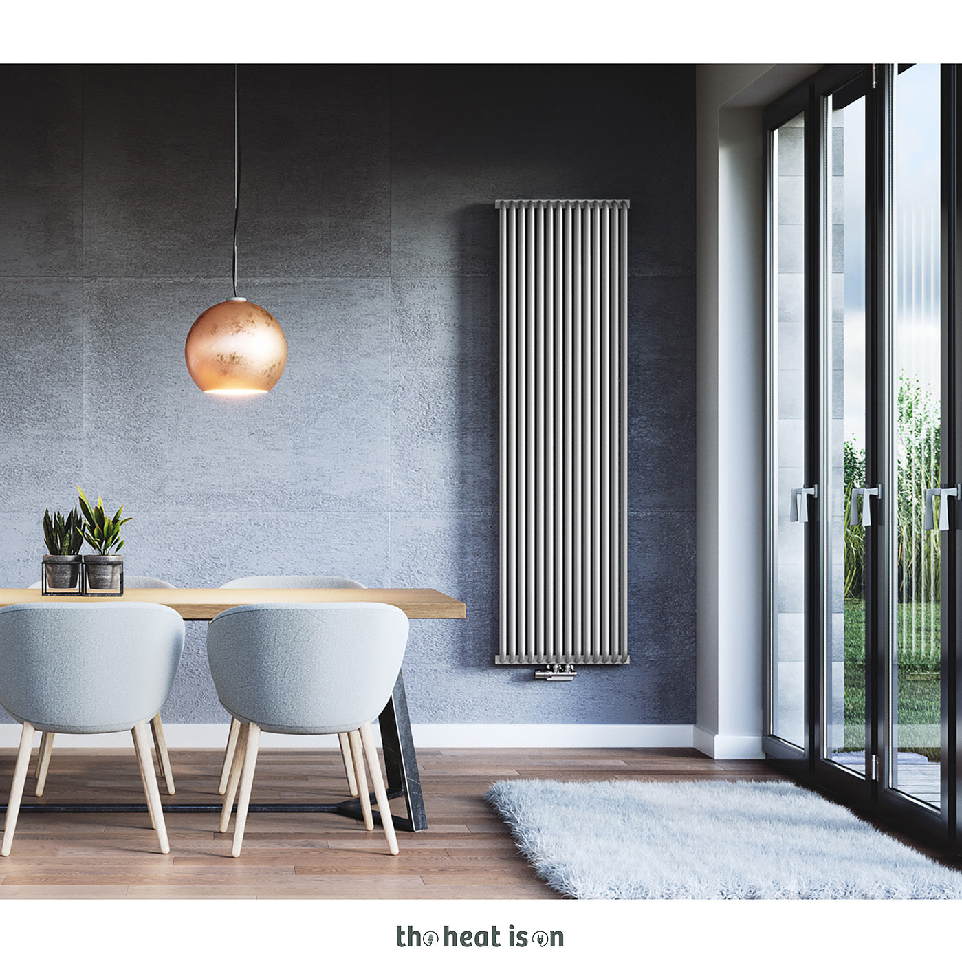Terma DELFIN, 1800h x 580w(mm), 5538 BTUs, Vertical Designer Radiator, Nature Grey