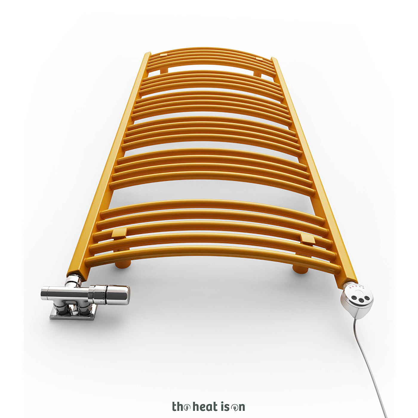 Terma DOMI Dual Fuel Towel Rail, 1116h x 400w(mm), 1409 BTUs/ 400w, Matt Sun Yellow RAL 1037 (with UNICO Dual Fuel Valve in Chrome & MEG Element in Chrome, 30-60°c)
