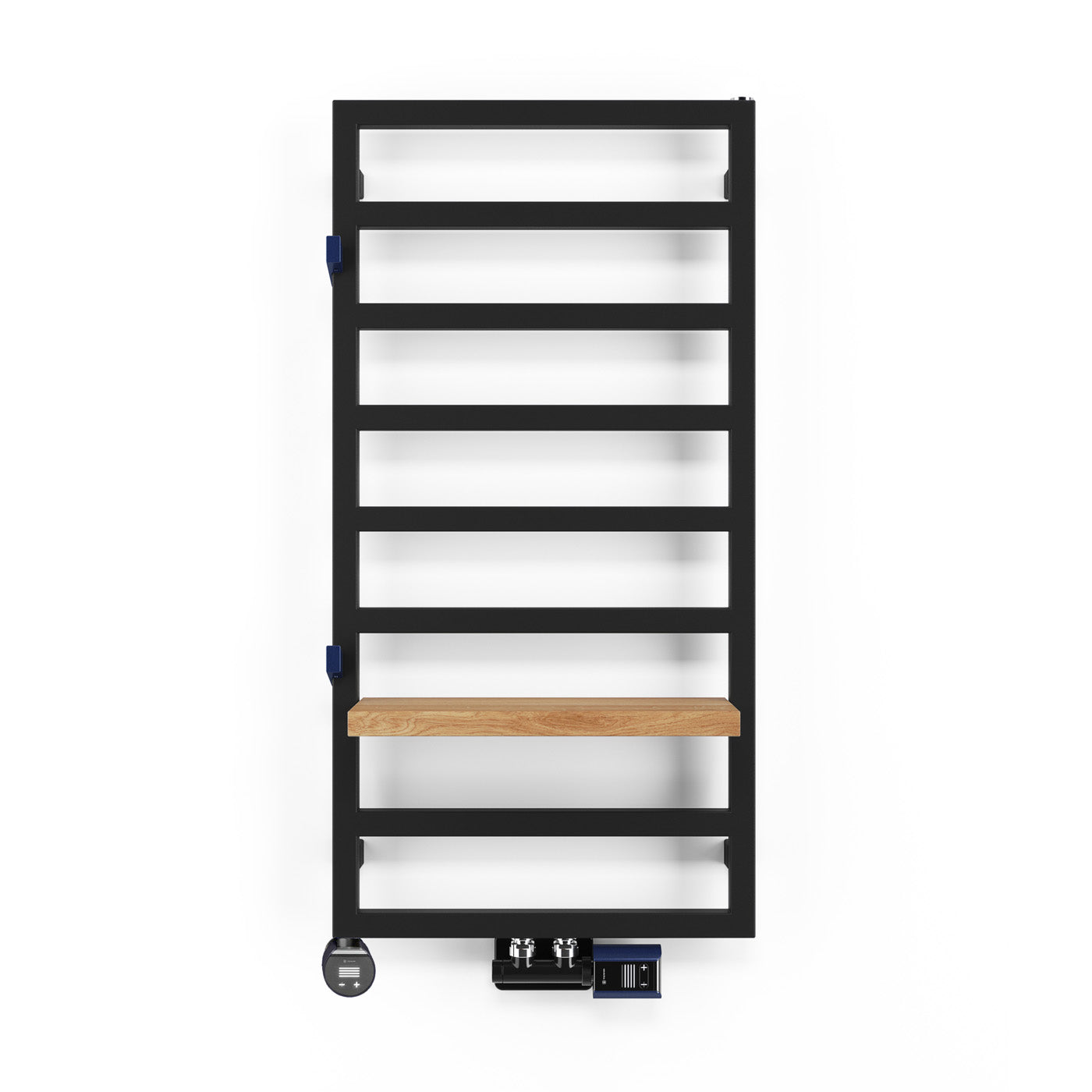04_terma-grid-dual-fuel-towel-rail-990h-x-500w_mm_-_50mm-connections_-metallic-black_-1351-btus_400w-_with-twins-valves-in-matt-black-_-vaz-smart-trv-head-in-black_midnight-blue-_-veo
