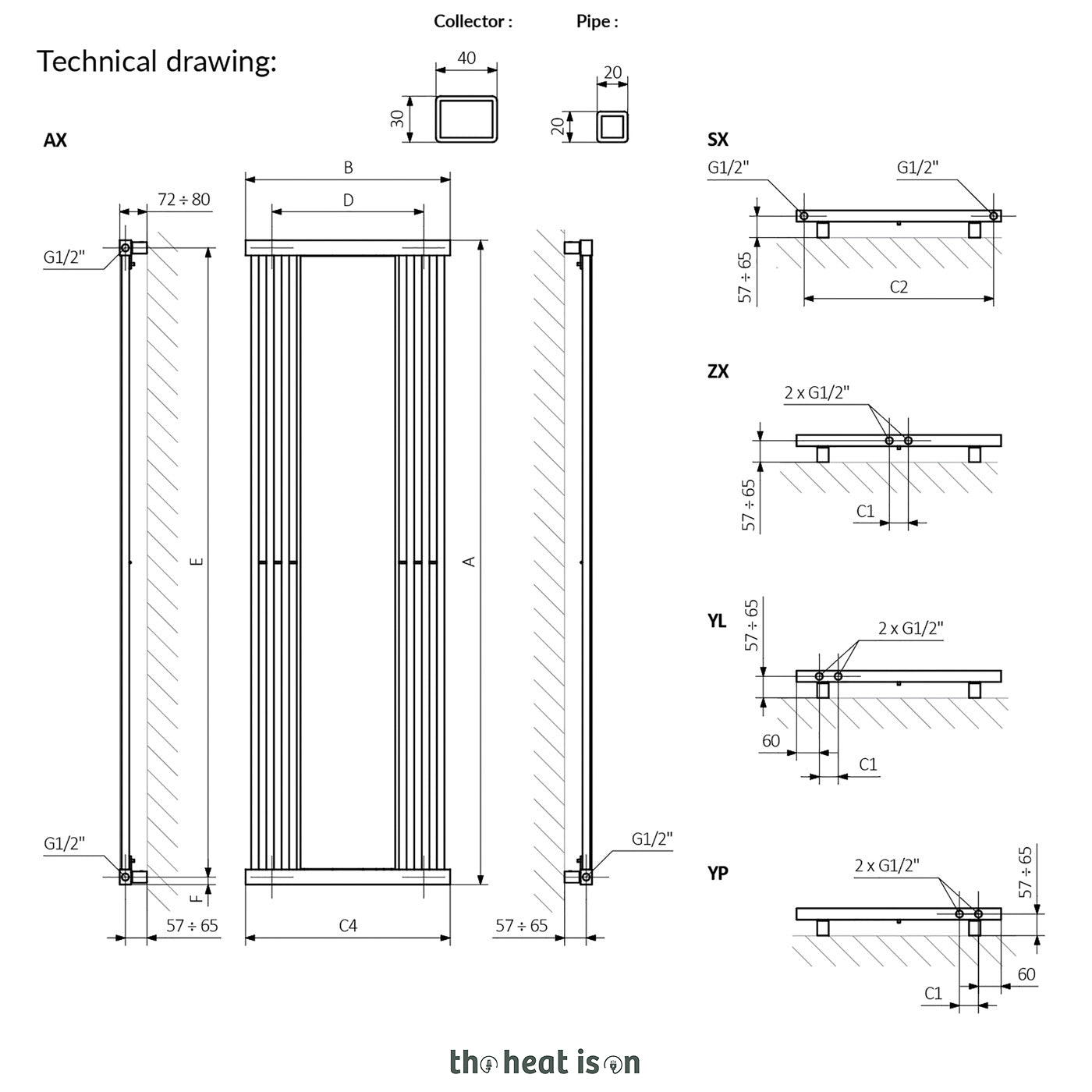 Terma INTRA M, 1700h x 640w(mm), 3156 BTUs, Vertical Mirror Radiator, Nature Grey
