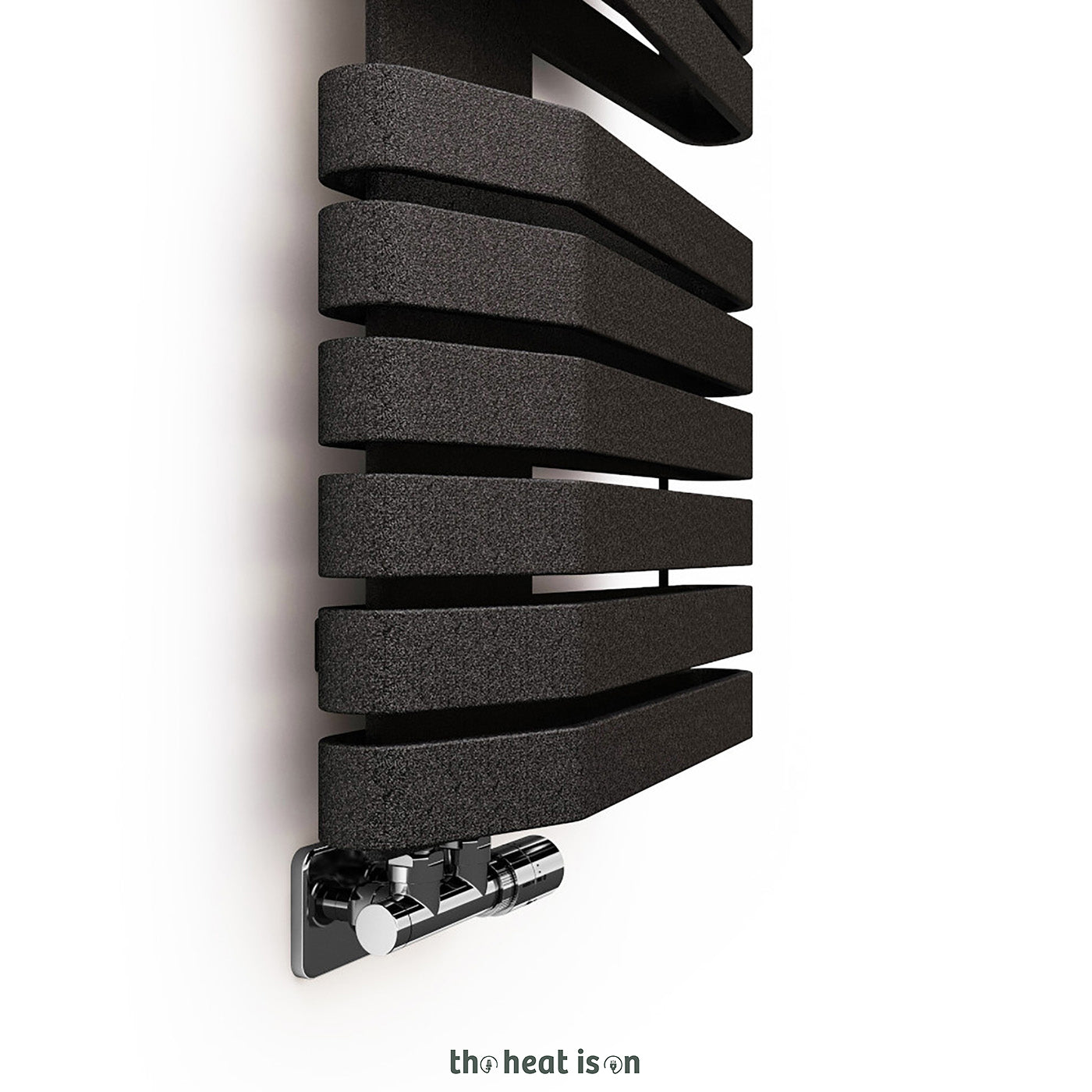 Terma IRON S, 1315h x 500w(mm), 3398 BTUs, Heated Towel Rail, Metallic Black (bars) Metallic Black (masking)