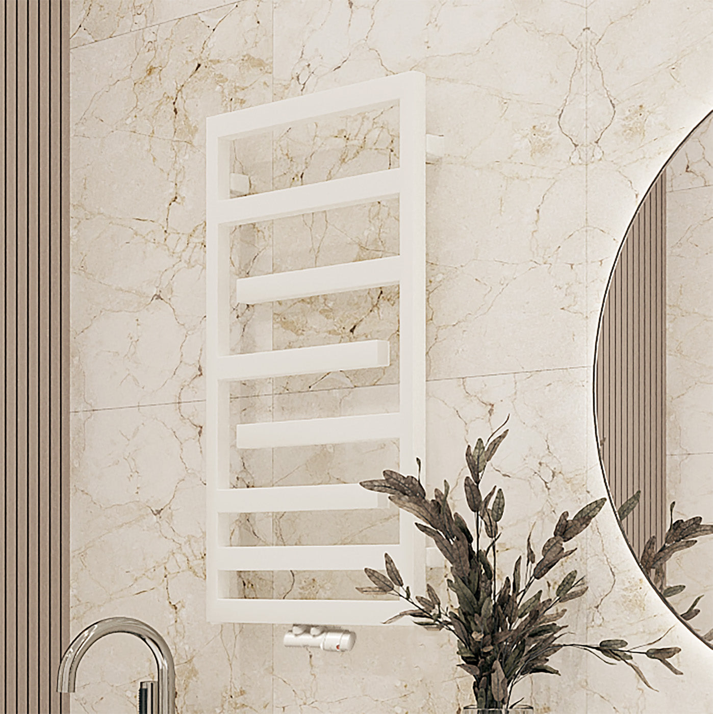Terma JUNO, 880h x 500w(mm), 1232 BTUs Heated Towel Rail, RAL 9016 Matt White