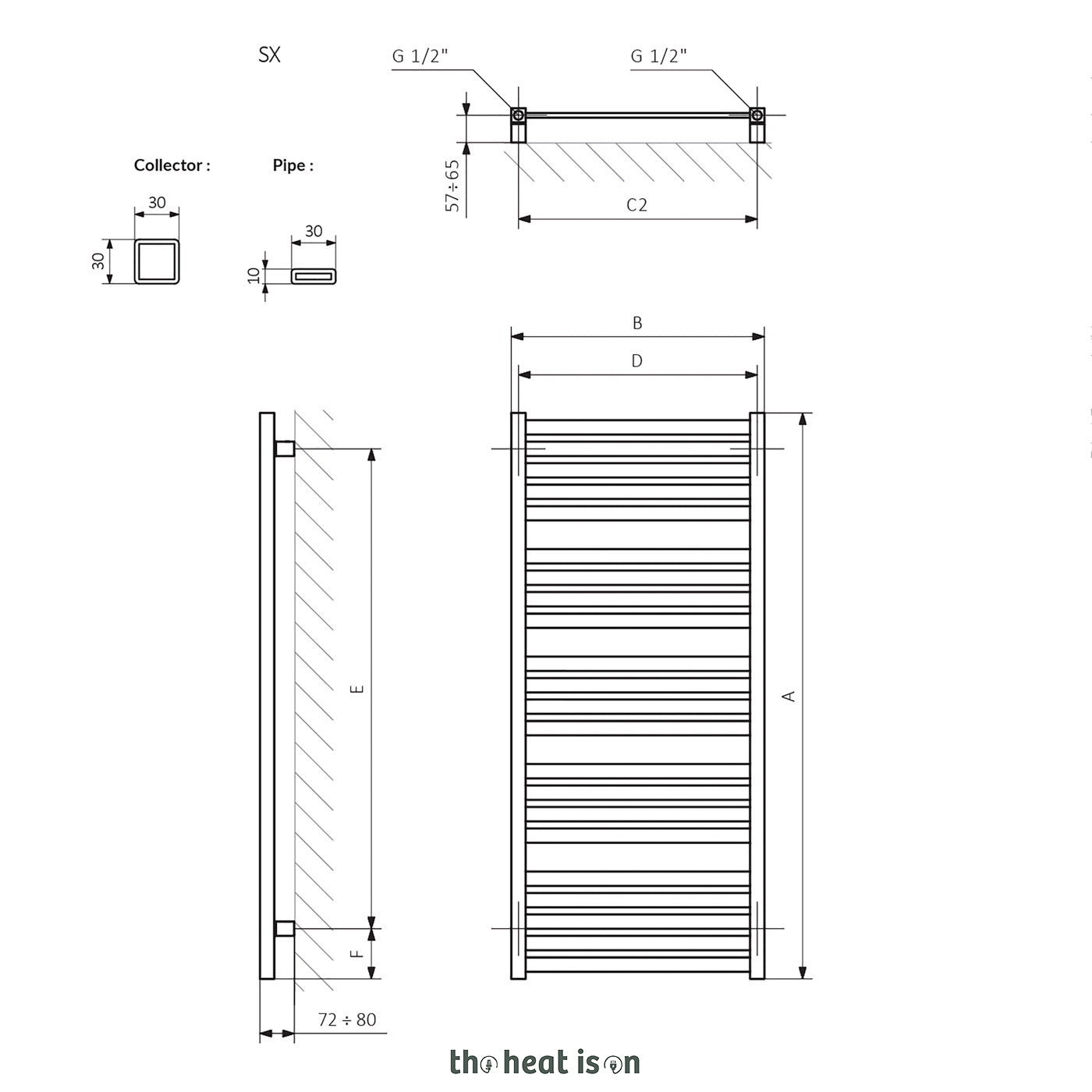 Terma MARLIN, 1185h x 430w(mm), 1593 BTUs, Heated Towel Rail, Nature
