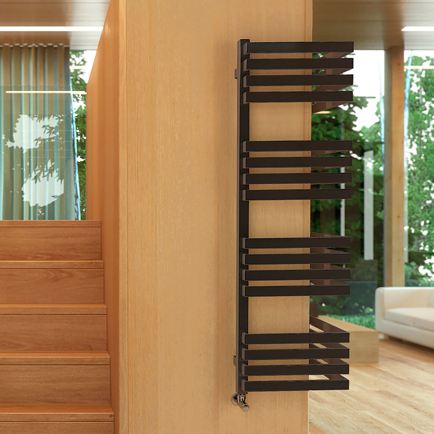 Terma OUTCORNER, 1005h x 300w(mm), 1866 BTUs, Heated Towel Rail, Heban