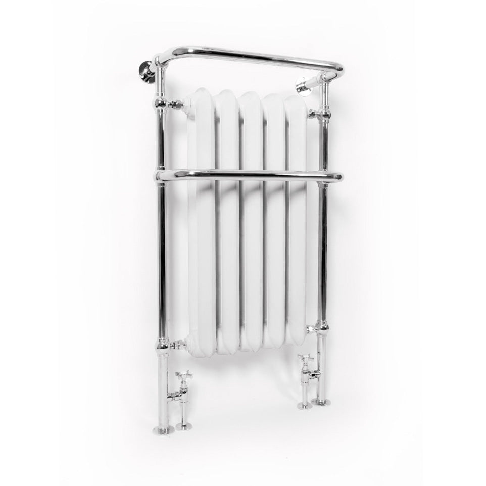 Terma PLAIN TOWEL RAIL, 1200h x 650w(mm), 3518 BTUs, Cast Iron Heated Towel Rail, White Soft (Radiator) Chrome (Surround)