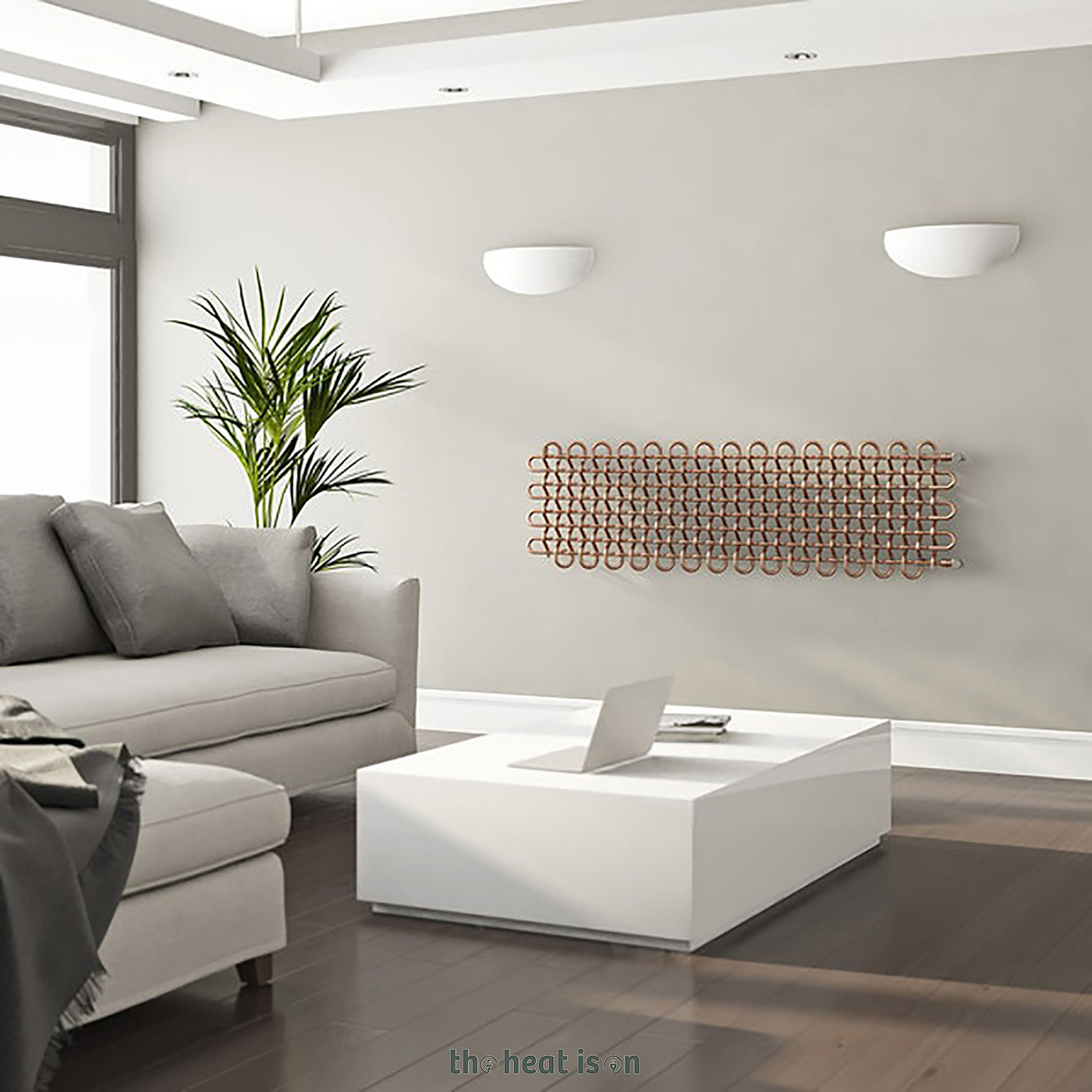 Terma PLC H, 463h x 1600w(mm), 2122 BTUs, Horizontal Designer Radiator, Bright Copper