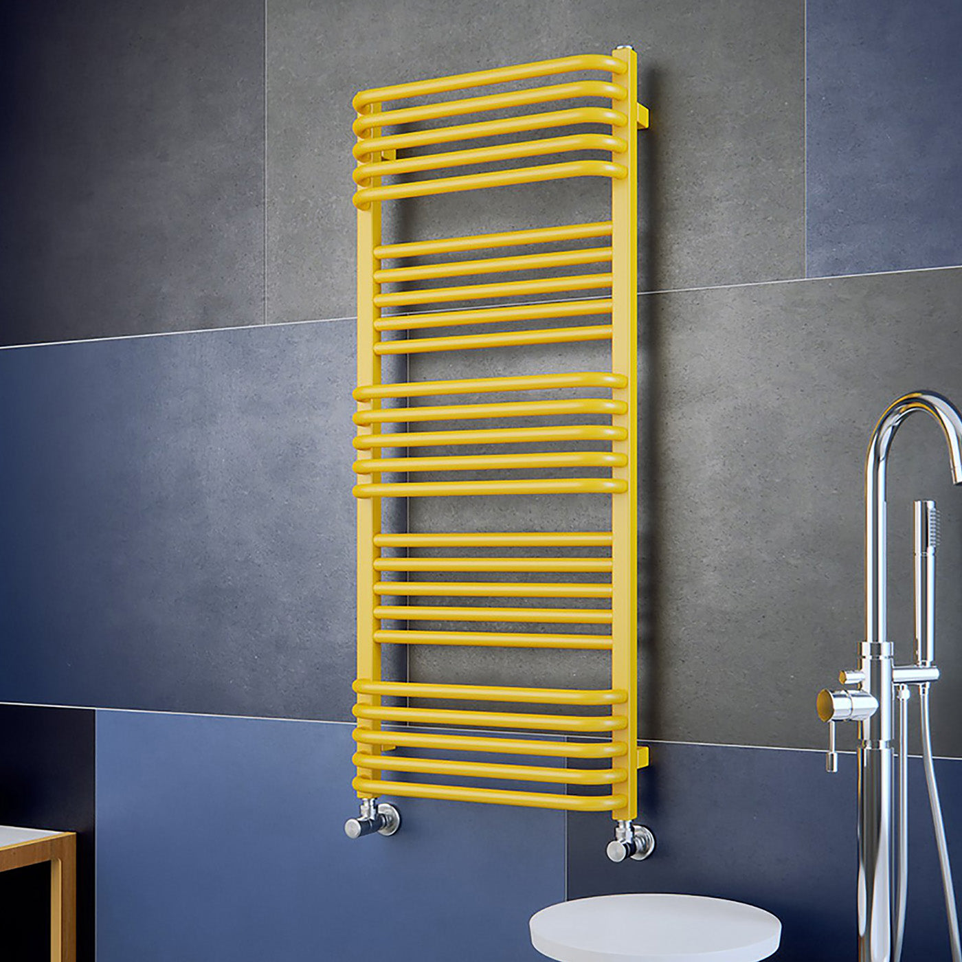 Terma POLA, 1180h x 500w(mm), 2177 BTUs, Heated Towel Rail, RAL 1018 Matt Zinc Yellow