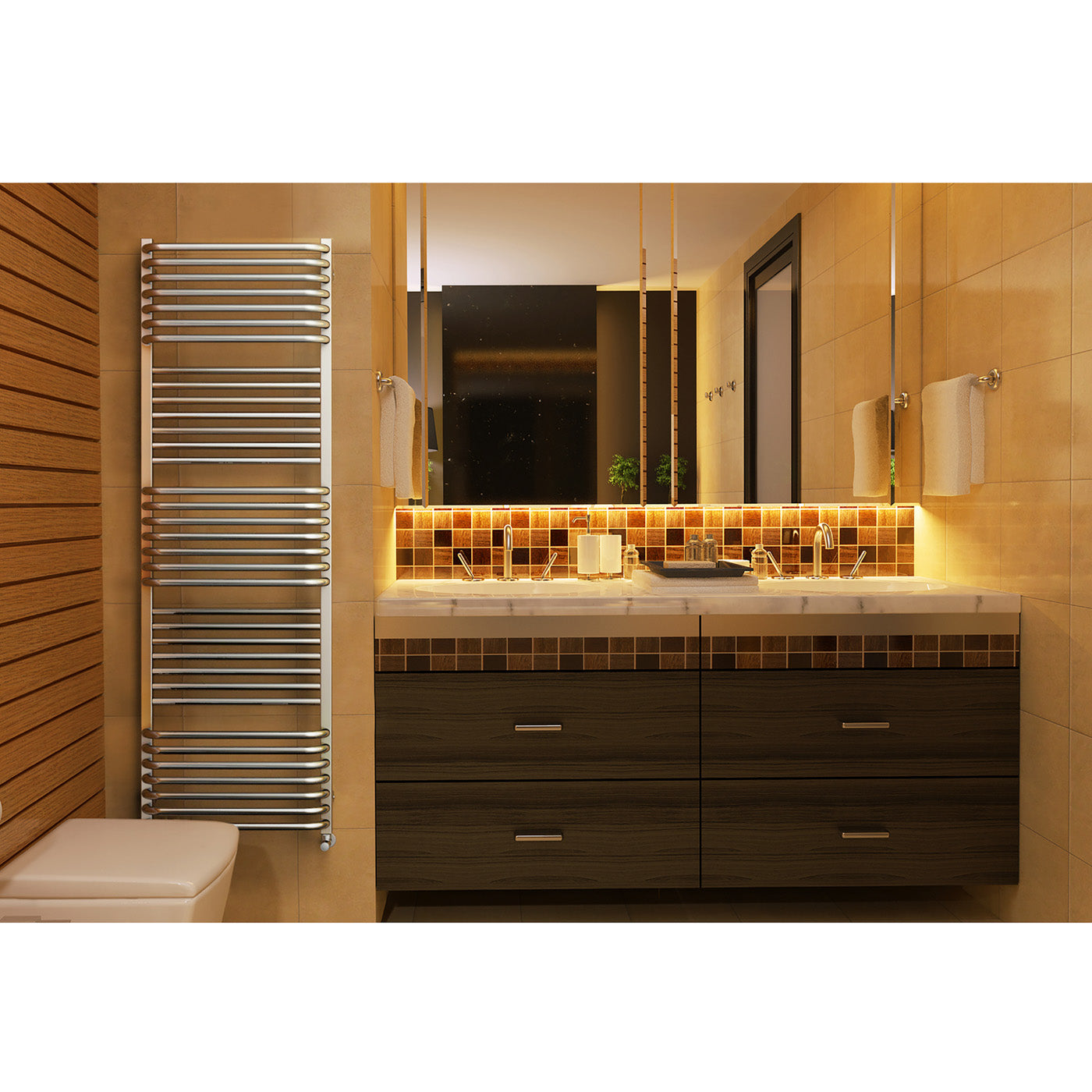 Terma POLA, 1580h x 600w(mm), 3620 BTUs, Heated Towel Rail, Chrome
