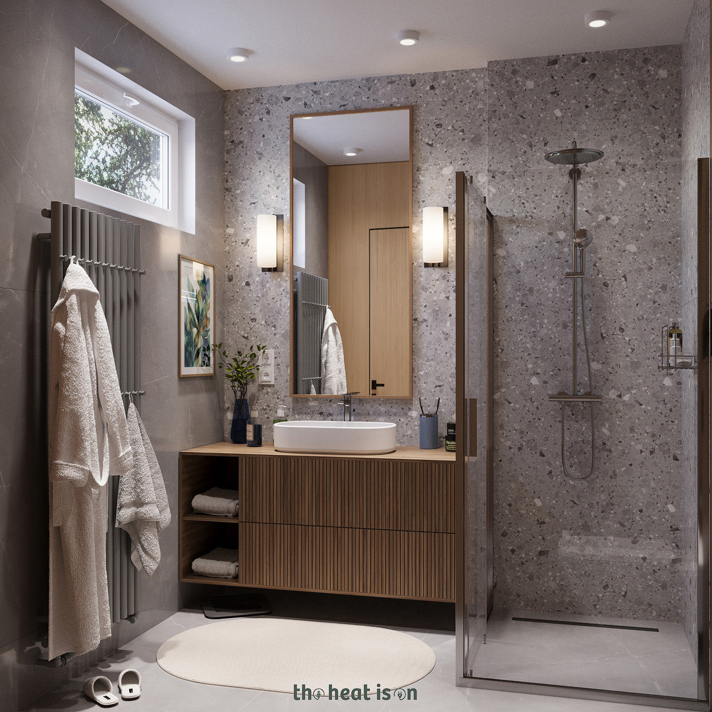 Terma ROLO HANGER (Double Hanger Rows), 1600h x 590w(mm), 3876 BTUs, Vertical Designer Radiator, RAL 7004 Matt Signal Grey
