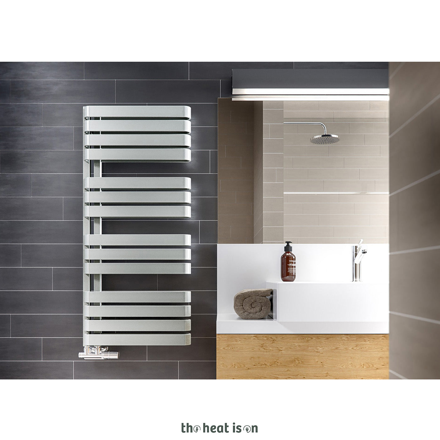 Terma WARP S, 1110h x 500w(mm), 2607 BTUs, Heated Towel Rail, Diamond Silver