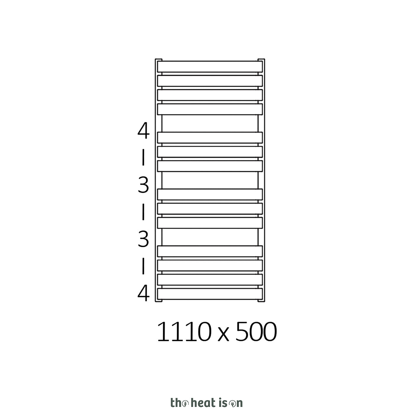 Terma WARP T, 1110h x 500w(mm), 1887 BTUs, Heated Towel Rail, RAL 9005 Matt Black