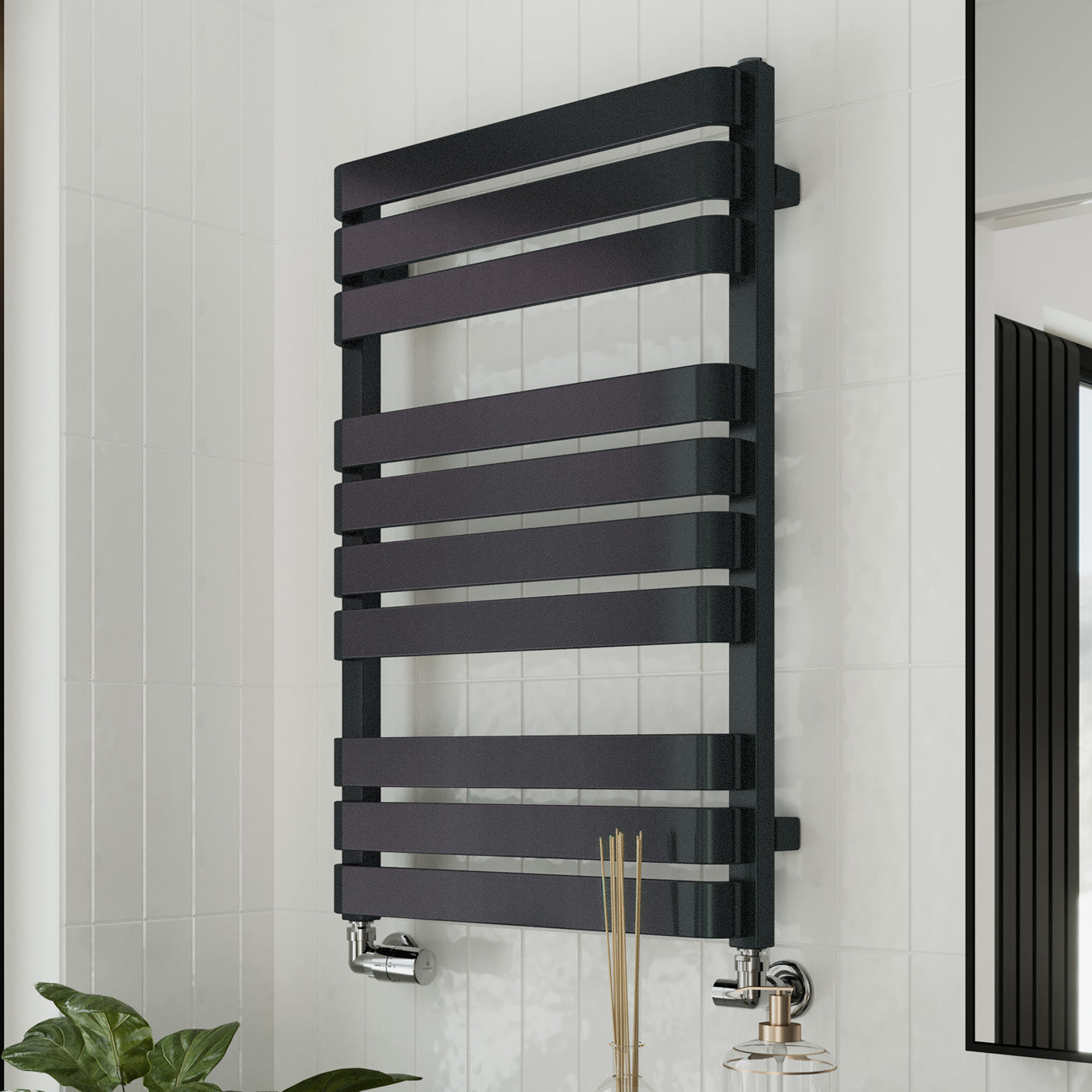 Terma WARP T, 785h x 500w(mm), 1365 BTUs Heated Towel Rail, RAL 9005 Matt Black