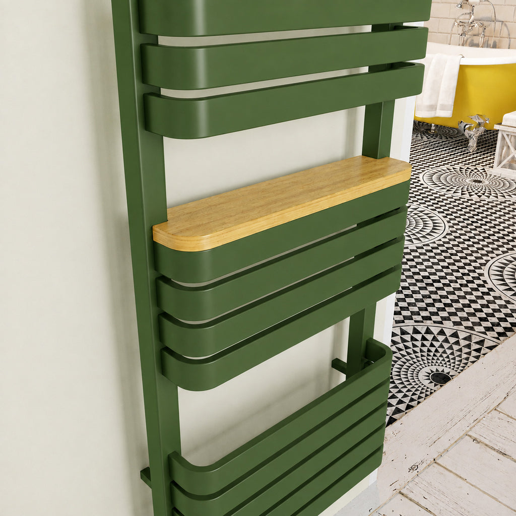 DQ TESORO, 1200h x 500w(mm), 2678 BTUs Heated Towel Rail, RAL 6025 Matt Fern Green