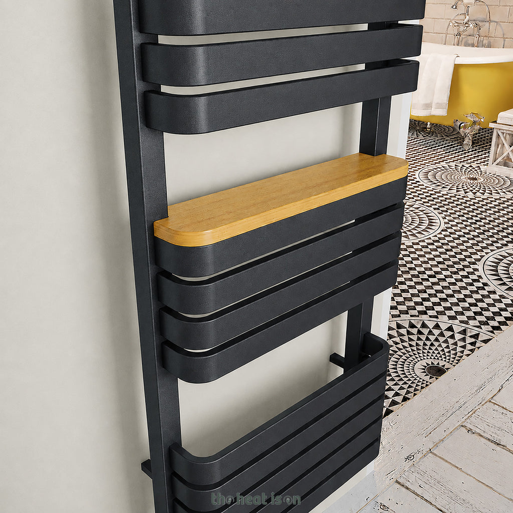 DQ TESORO, 1200h x 500w(mm), 2678 BTUs Heated Towel Rail, RAL 7016 Textured Anthracite Grey