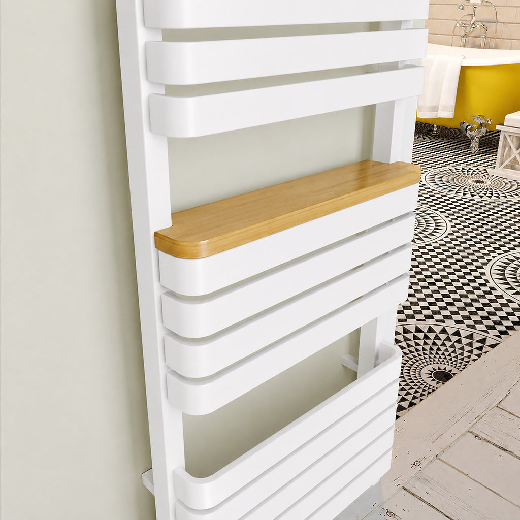 DQ TESORO, 1200h x 500w(mm), 2678 BTUs Heated Towel Rail, RAL 9016 Silk White