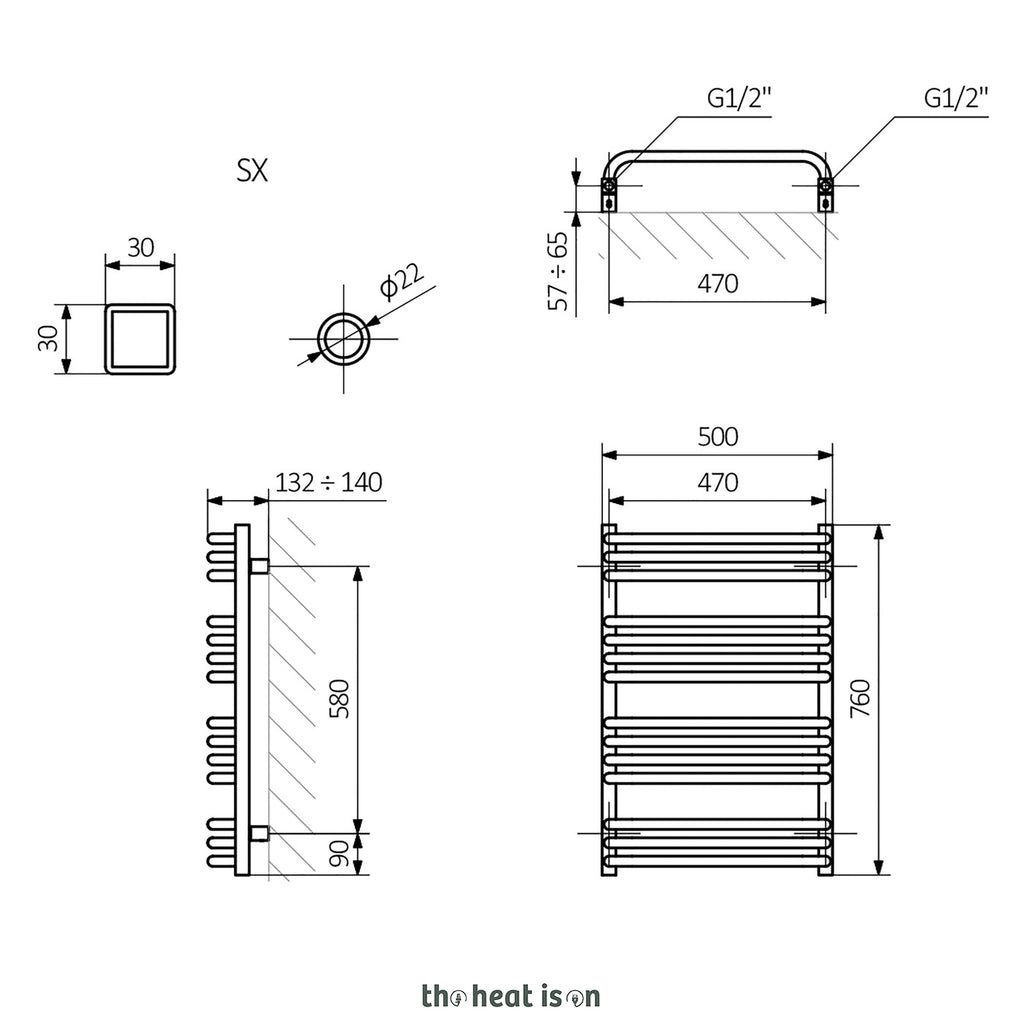 Terma ALEX Dual Fuel Towel Rail, 760h x 500w(mm), 1406 BTUs/ 400w, Brass (premium wet paint) (with INTEGRA 3 Axis Dual Fuel Valve in Brass & MOA Wi-Fi Element in Brass 30-60¡c)