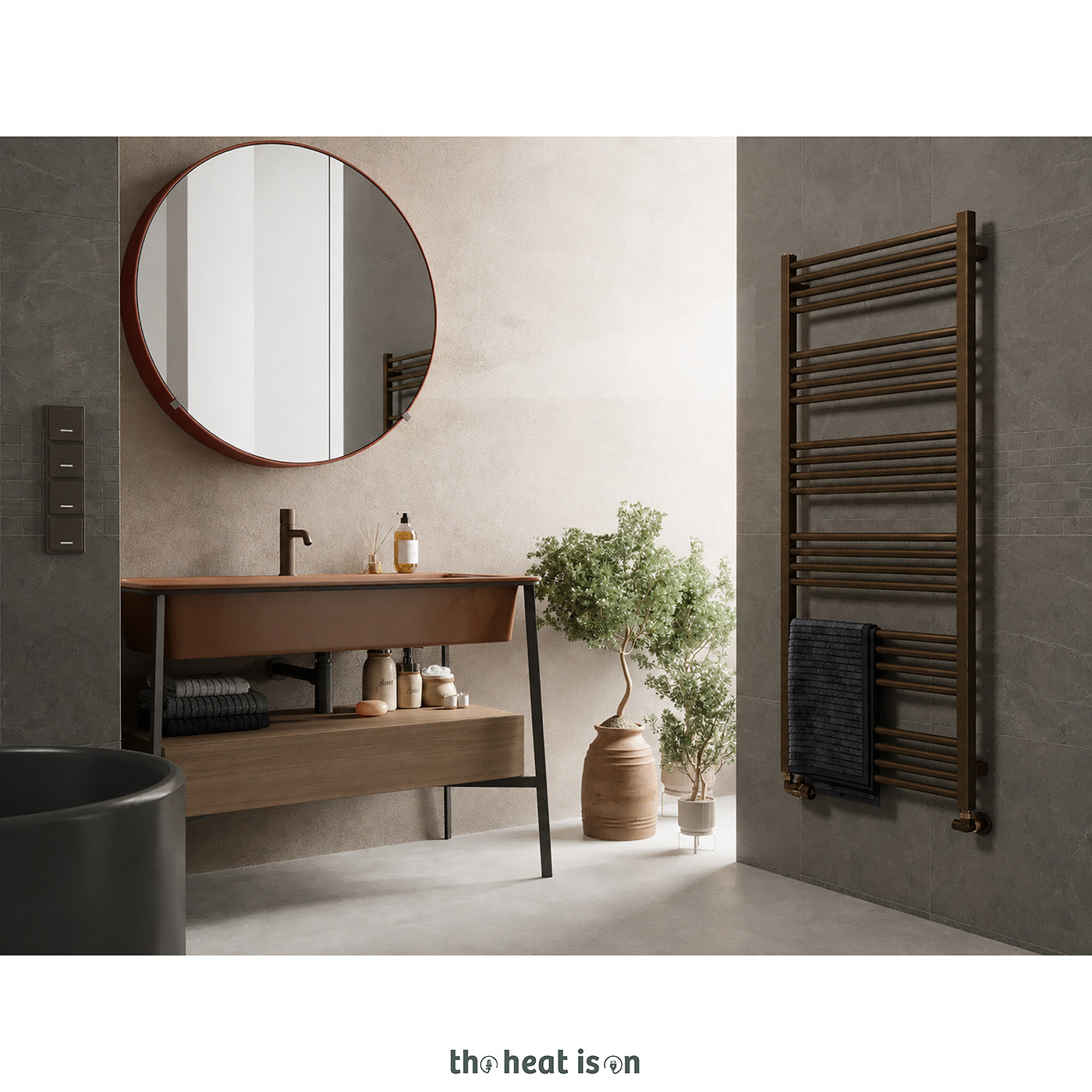 Terma FIONA, 1380h x 600w(mm), 2330 BTUs Heated Towel Rail, Anodic Brown