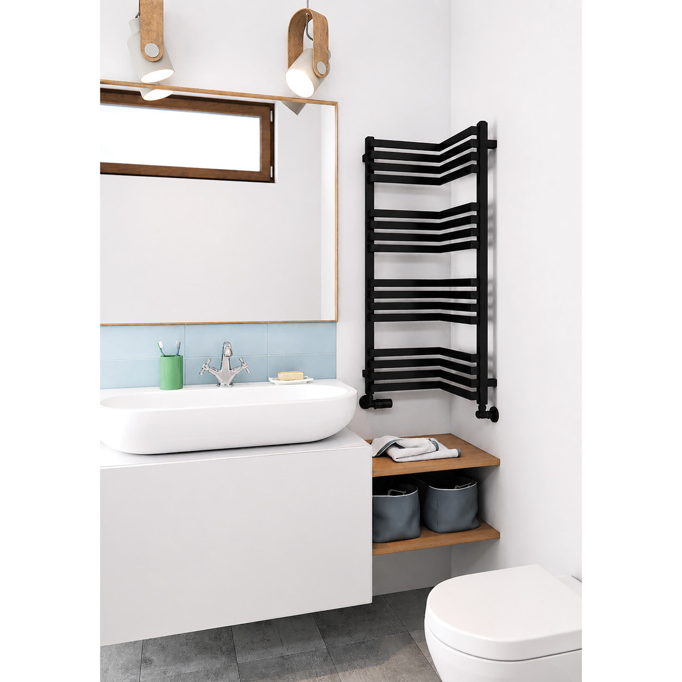 Terma INCORNER, 1005h x 350w(mm), 1863 BTUs Heated Towel Rail, Heban Black