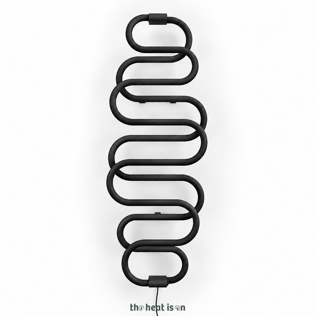 Terma PERLA E, 1360h x 500w(mm), 284w Dry Electric Towel Rail (with heating wire), RAL 9005 Matt Black (simple on/off button, no timer/no drying func.)